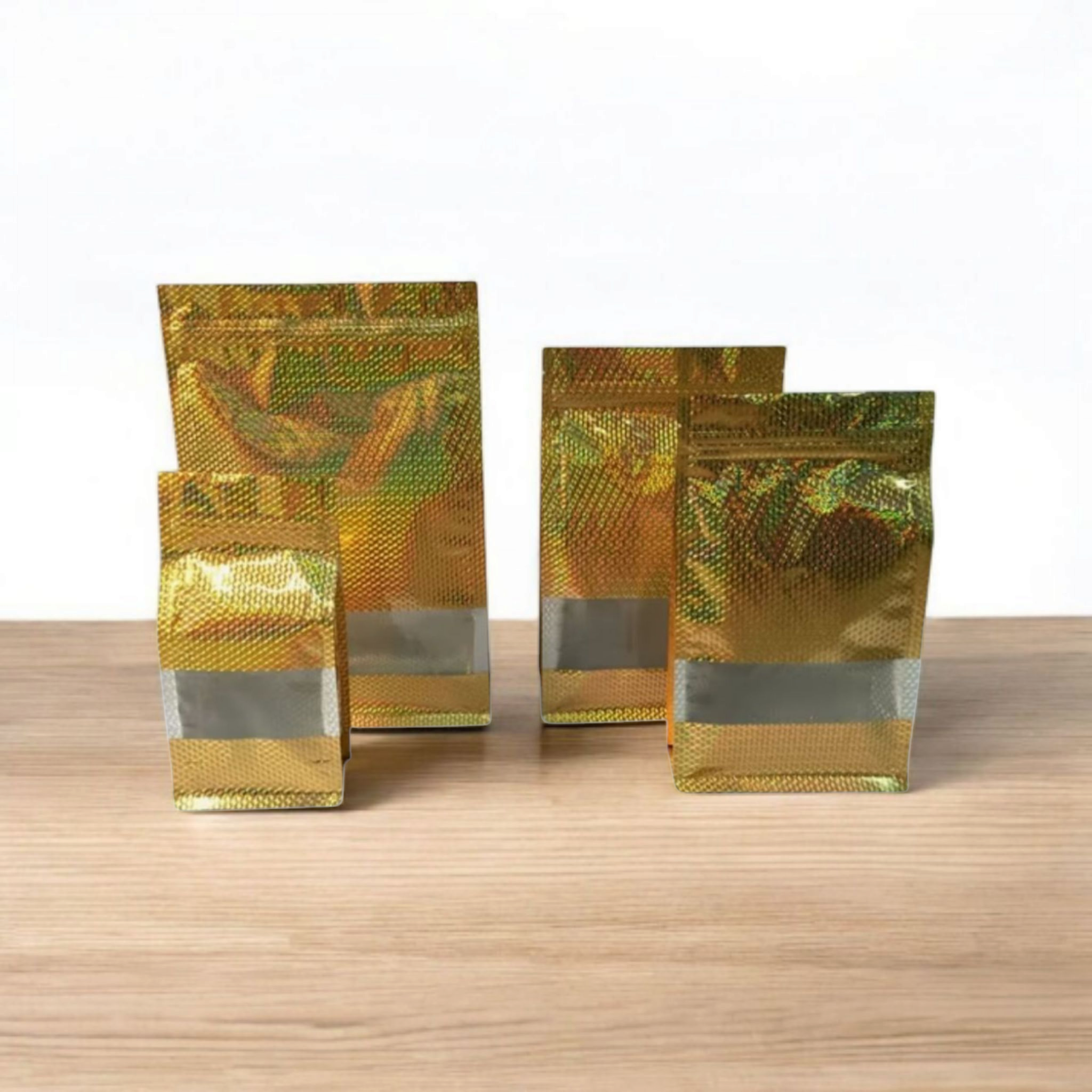 Aluminium Holographic Metalized Zip Lock Resealable Foil Stand-up with Window 10pack