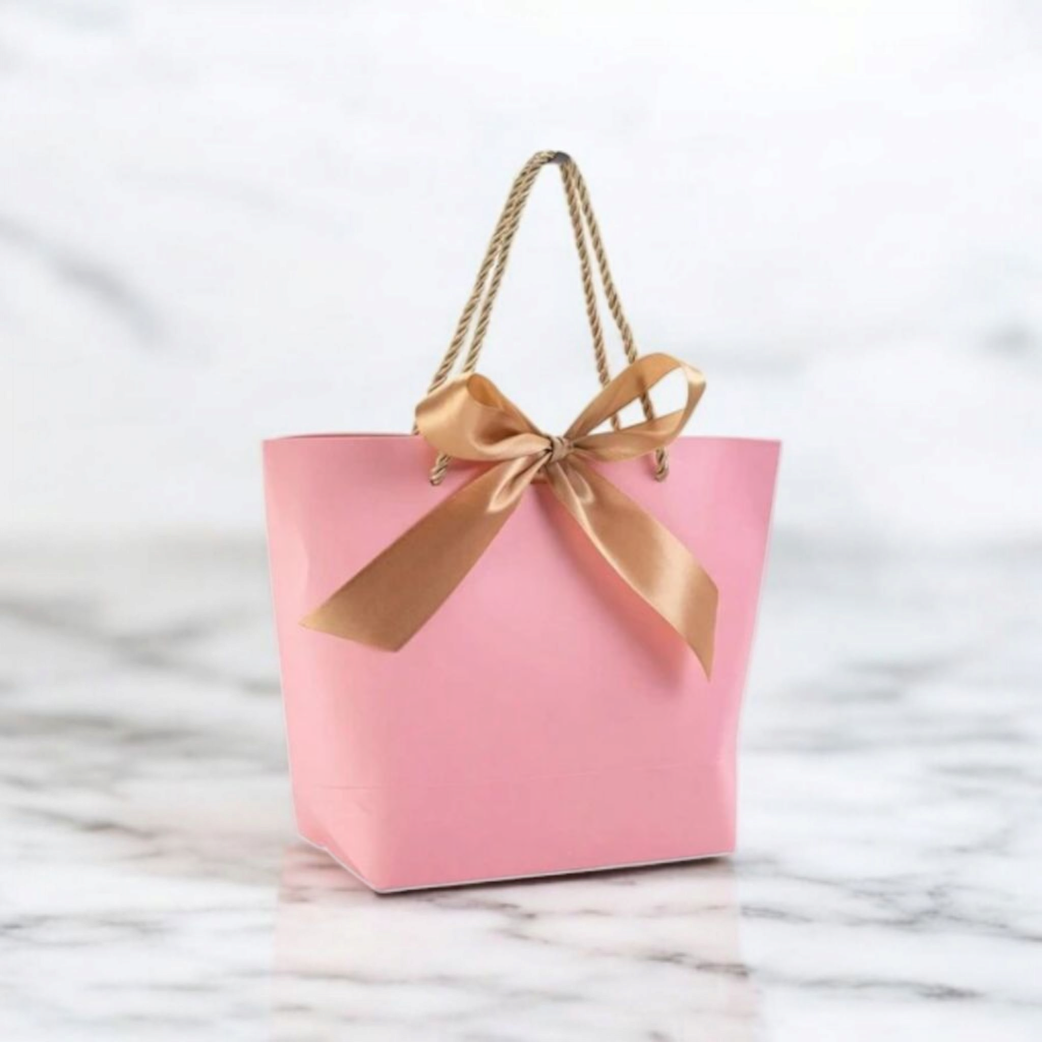 Designer Gift Paper Bag with Gold String Handle & Ribbon