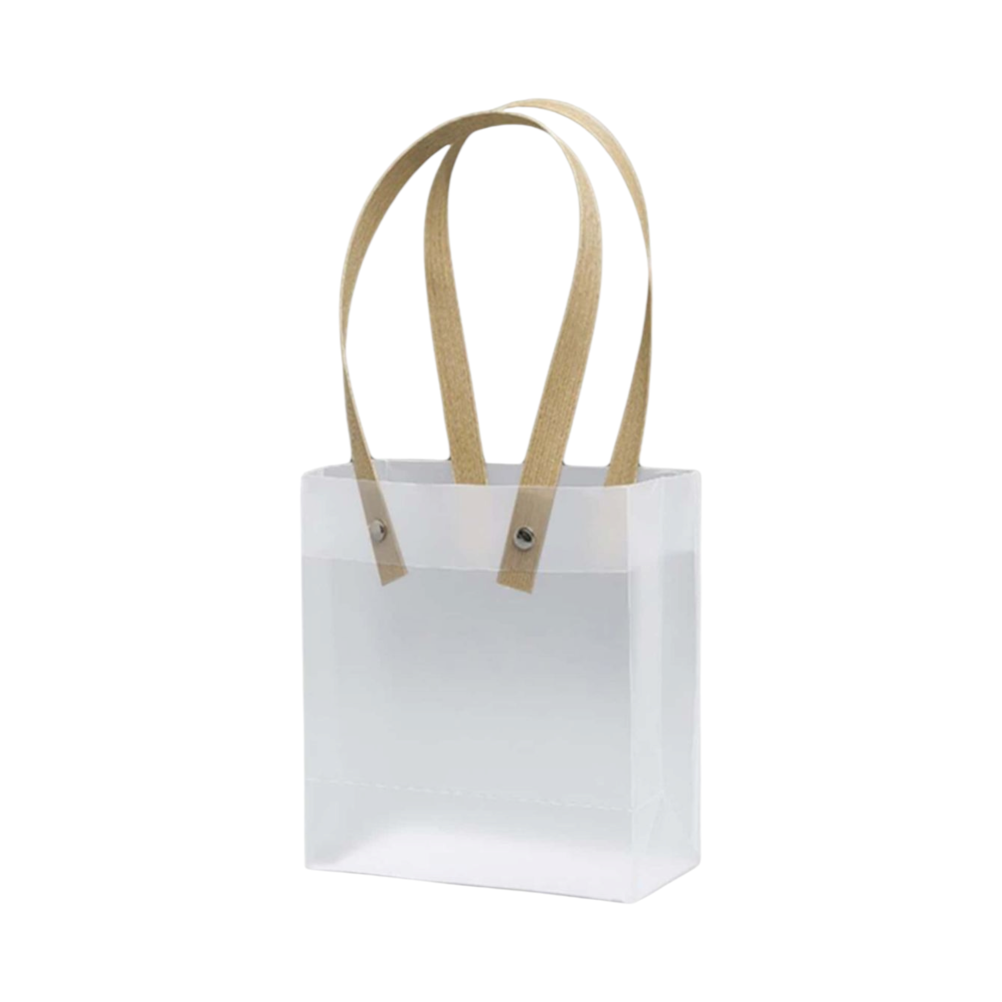 PVC Gift Bag Frosted Portrait - Plastic Reusable Bags with Brown Straw Handle