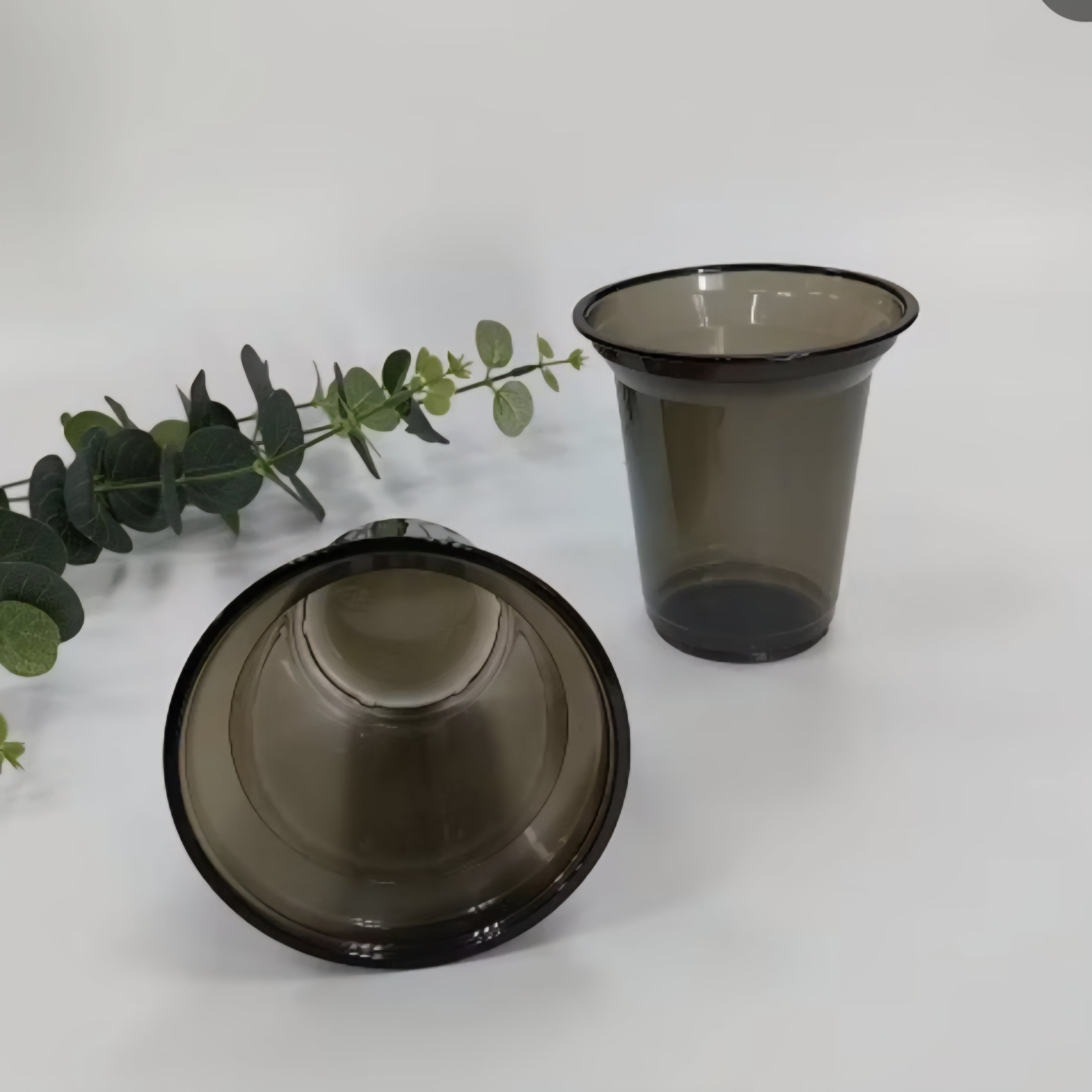 Disposable Sippy Coffee Cup Transparent PLA Black 10x10.5cm with Lid 10pack