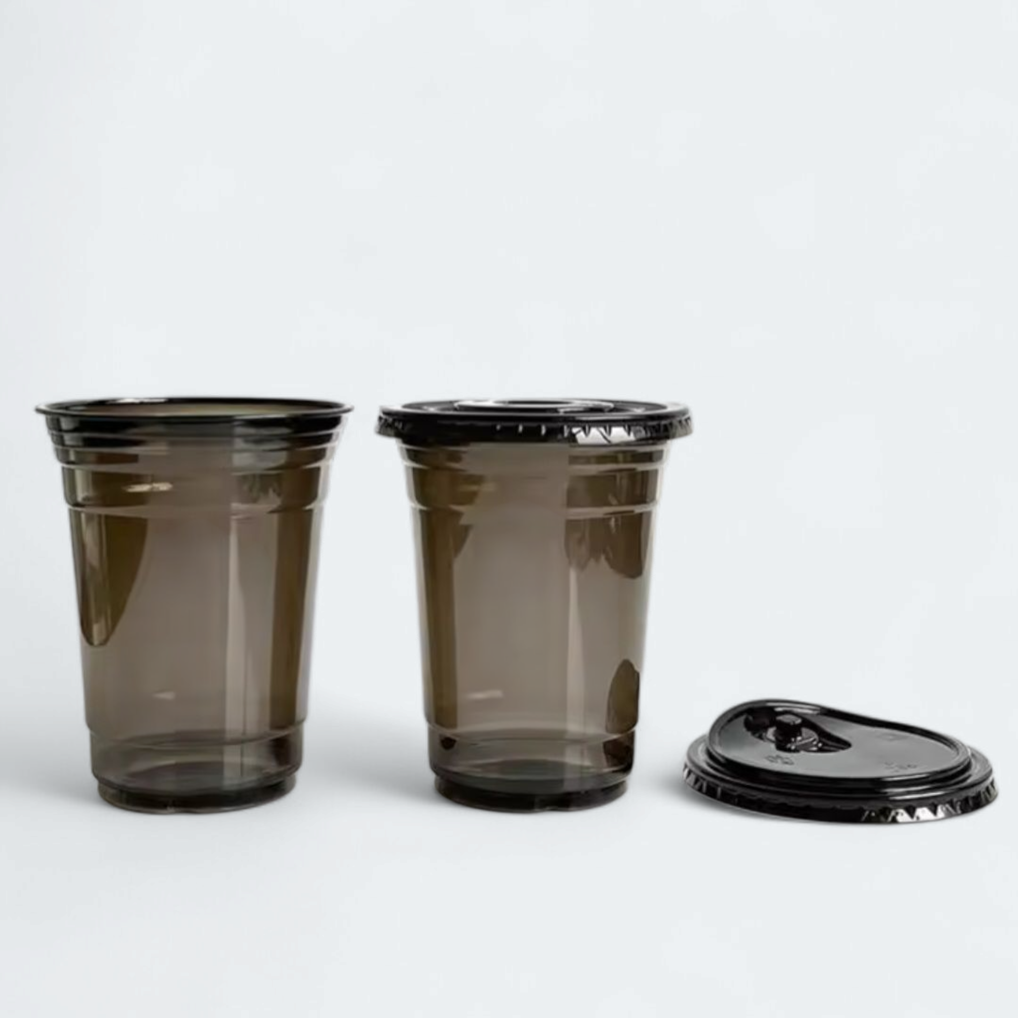Disposable Sippy Coffee Cup Transparent PLA Black 10x10.5cm with Lid 10pack