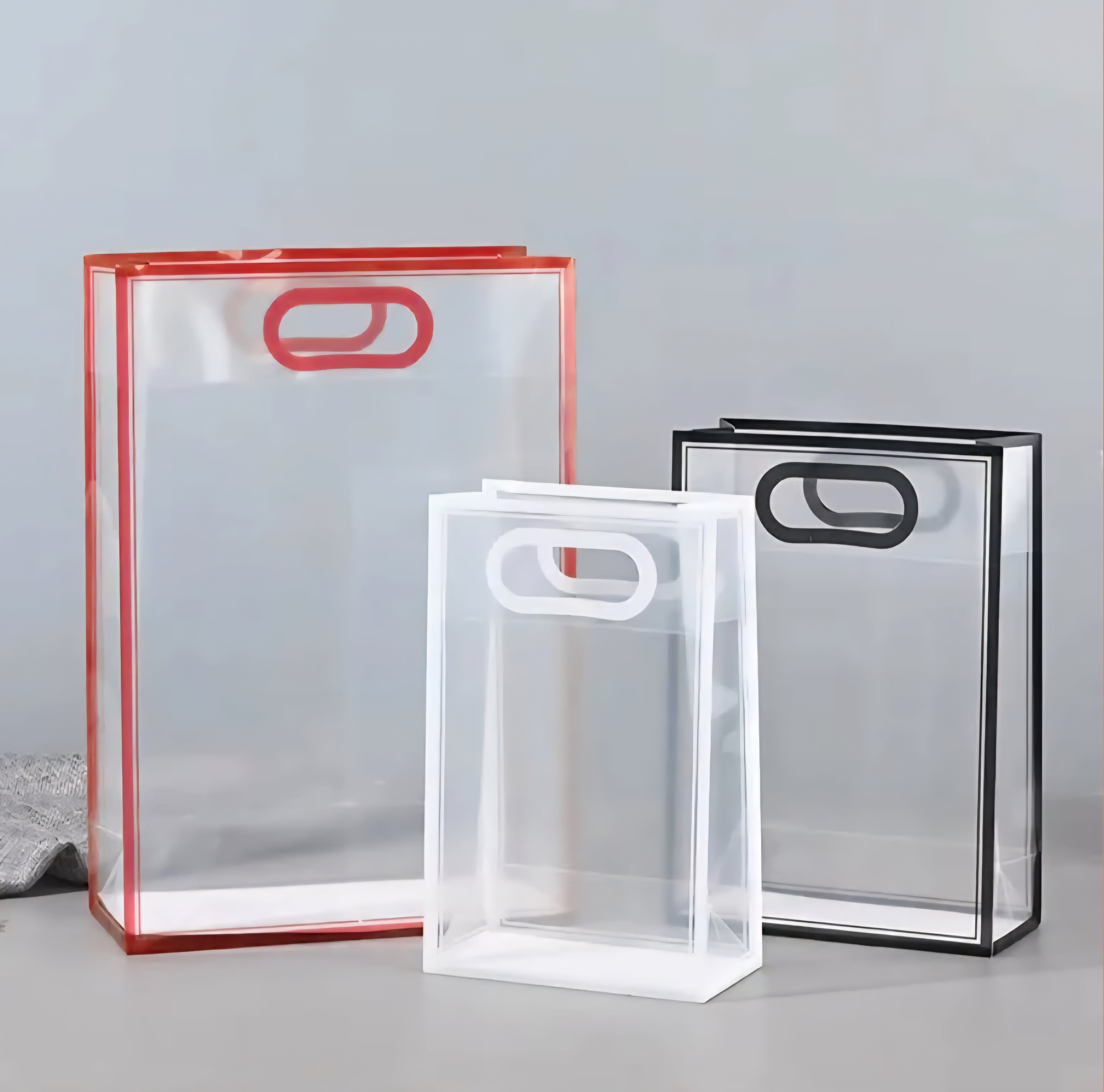 PVC Boutique Gift Shopping Bags with Color Border & Die Cut Handle 35x24x10cm