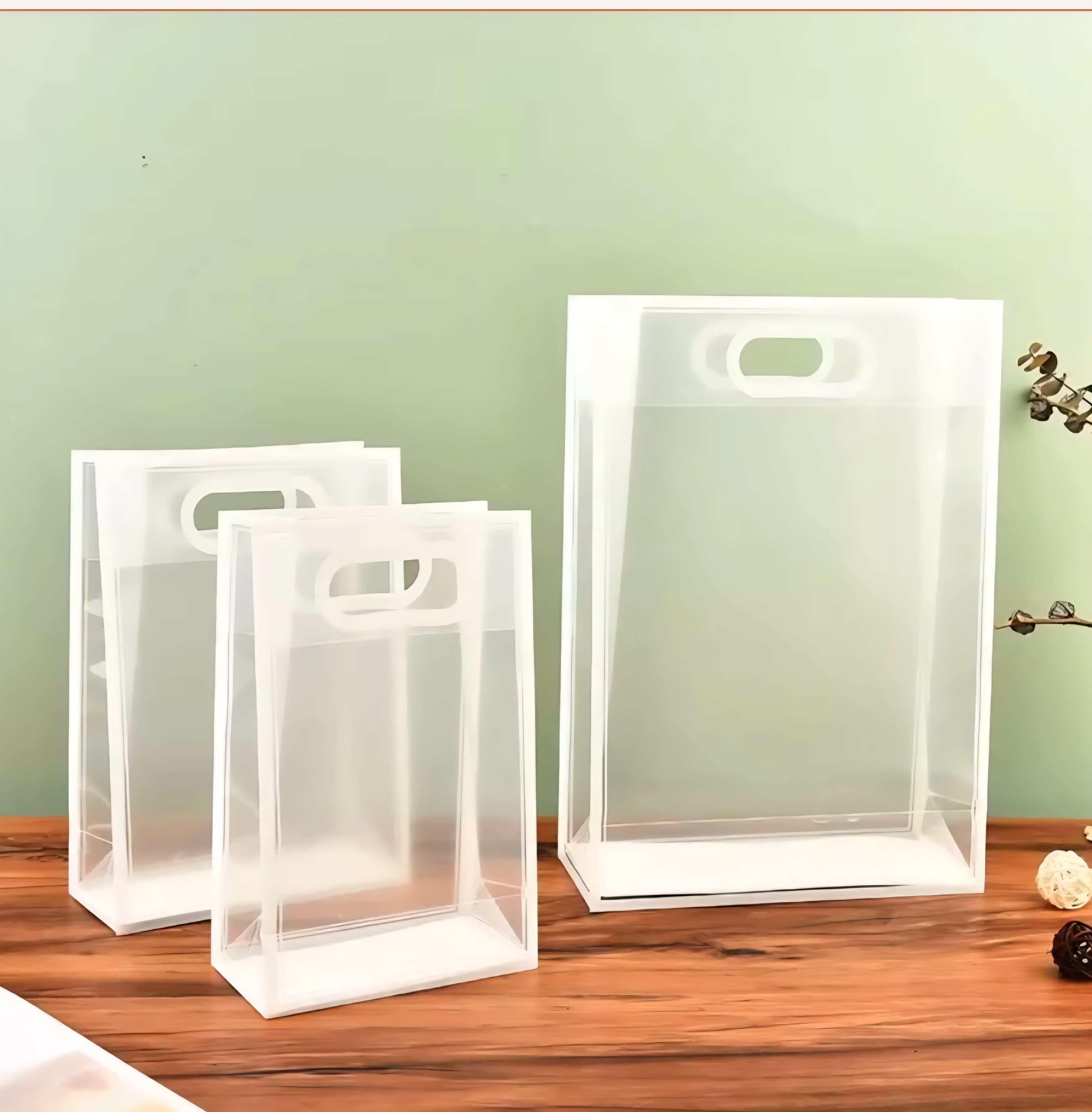 PVC Boutique Gift Shopping Bags with Color Border & Die Cut Handle 35x24x10cm