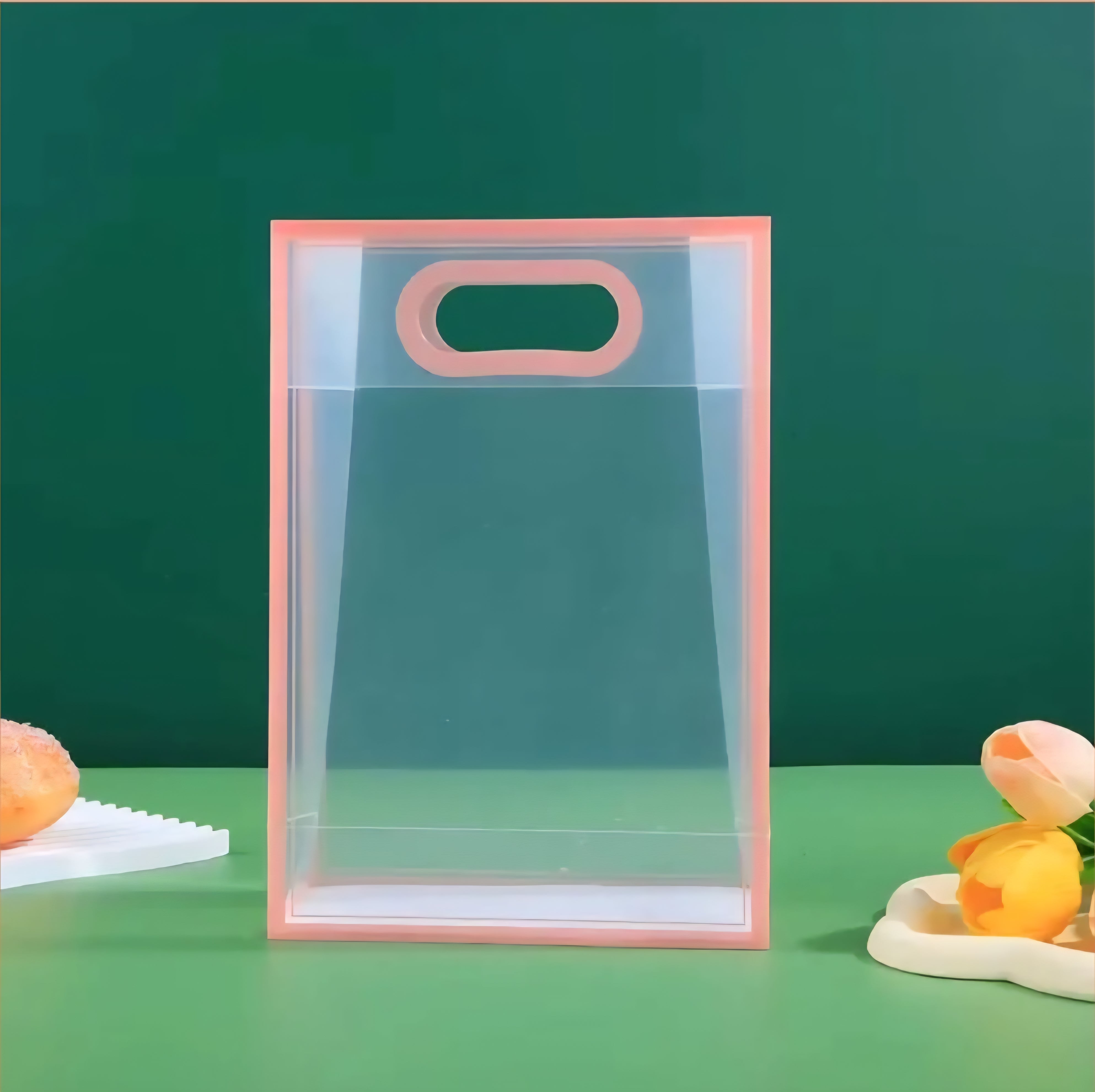 PVC Boutique Gift Shopping Bags with Color Border & Die Cut Handle 35x24x10cm