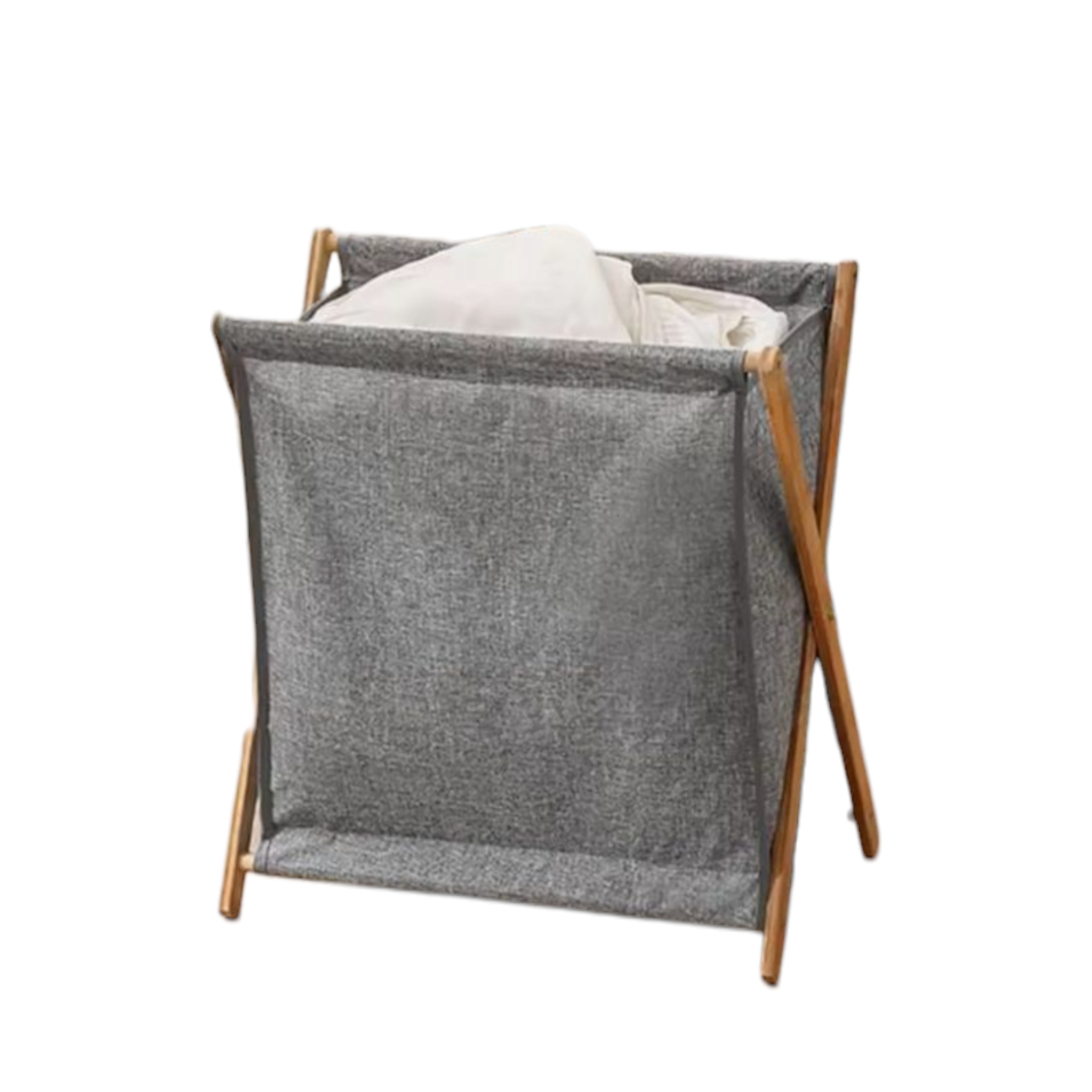 Rustic Bamboo Foldable Fabric Clothes Storage & Laundry Bin Basket 50x34x56.5cm Grey