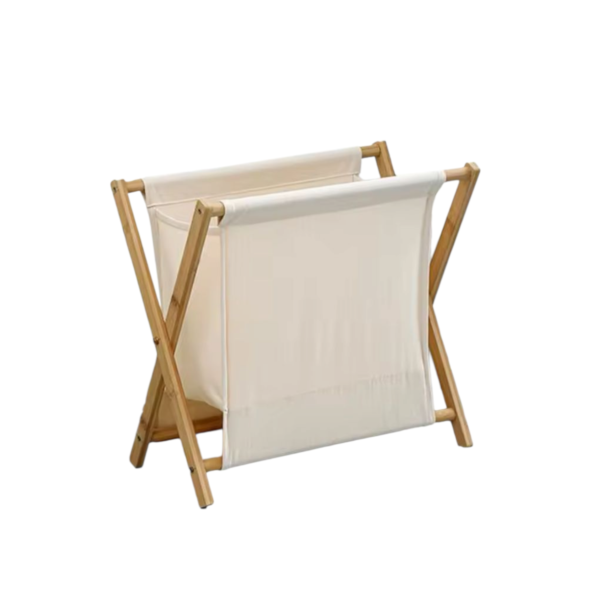 Rustic Bamboo Foldable Fabric Clothes Storage & Laundry Bin Basket 50x34x56.5cm Beige Cream