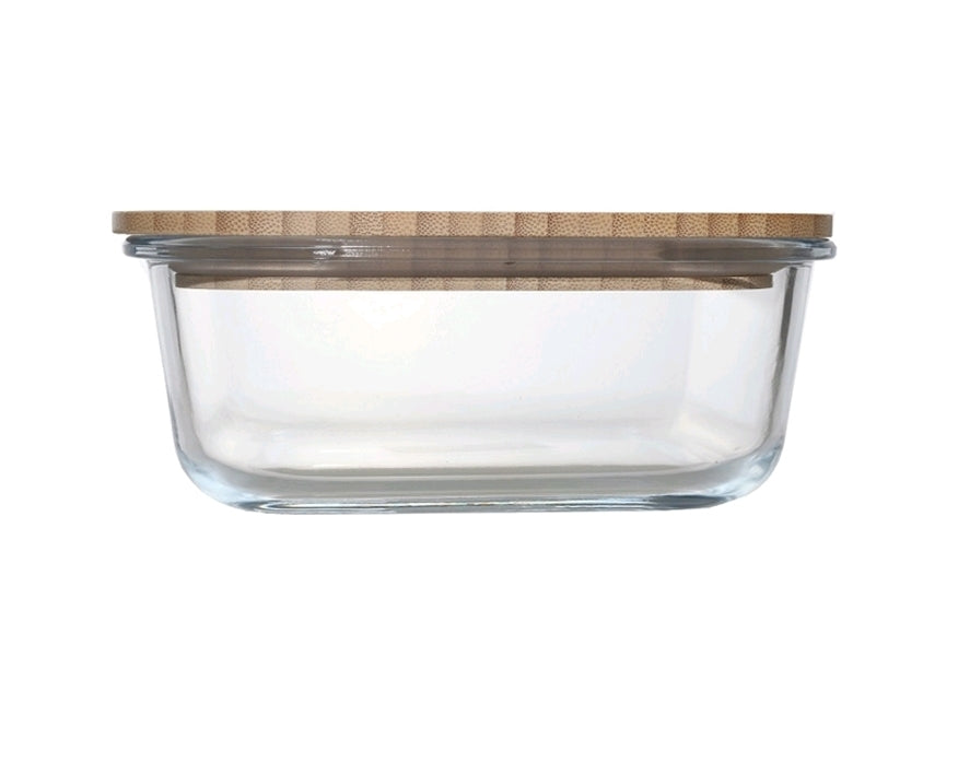 Aqua Food Storage Container Square Glass 1200ml with Bamboo Lid 27144