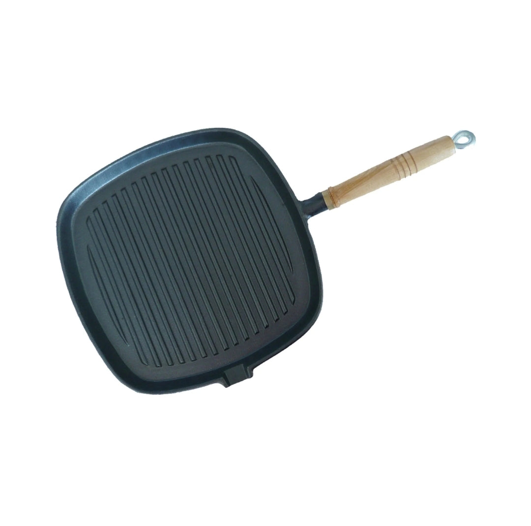 Regent Cookware Cast Iron Square Skillet with Wooden Handle 30938