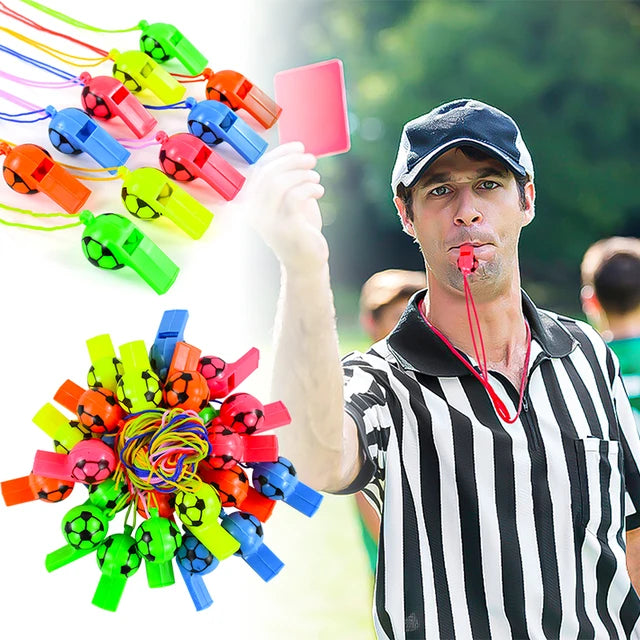 Sports Whistle Plastic Solid Colour Soccer Theme Ball Design 12pack