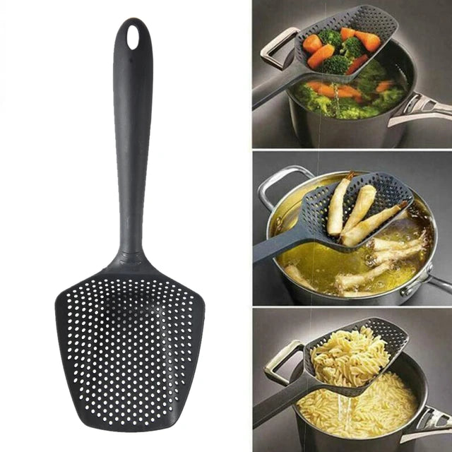 Kitchen Slotted Ladle Spoon Skimmer Strainer Black