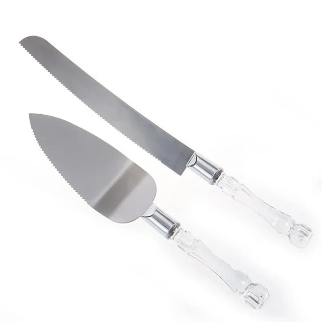 Wedding Cake Knife & Lifter 2pc Set with Crystal Plastic Handle