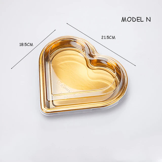 Disposable Serving To Go Plastic Heart Tray Gold with Lid