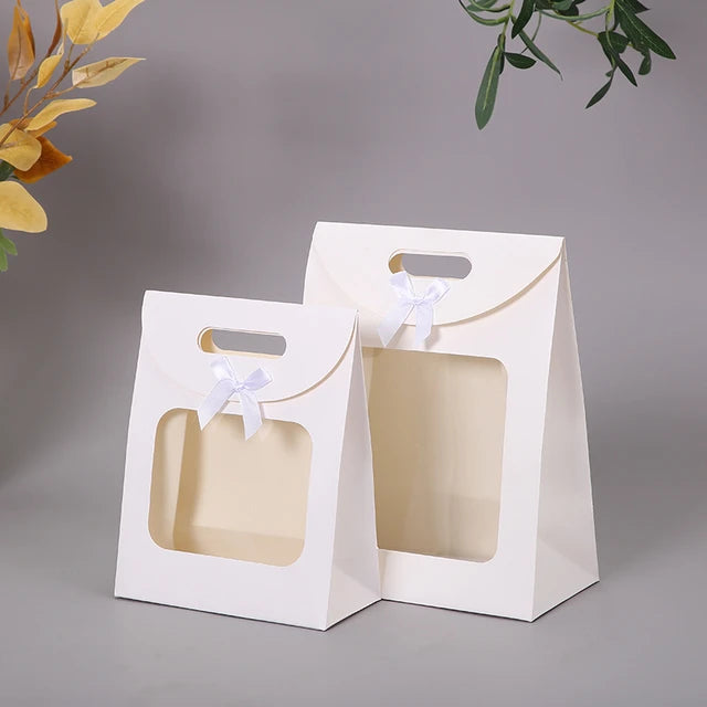 Gift Bag Die Cut Handle 24x19x9cm with Bow Ribbon and Clear PVC Front Window 1pc