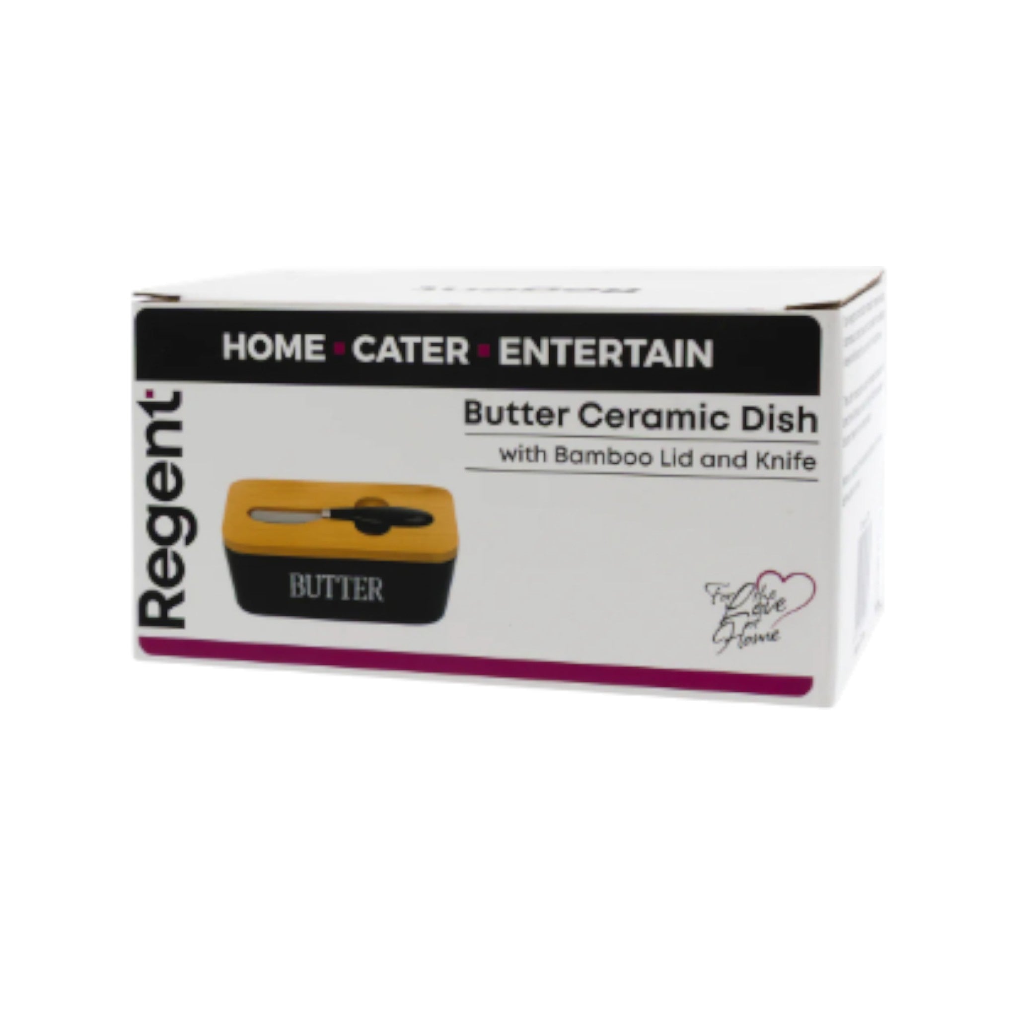 Regent Ceramic Butter Dish Black with Bamboo Lid & Knife