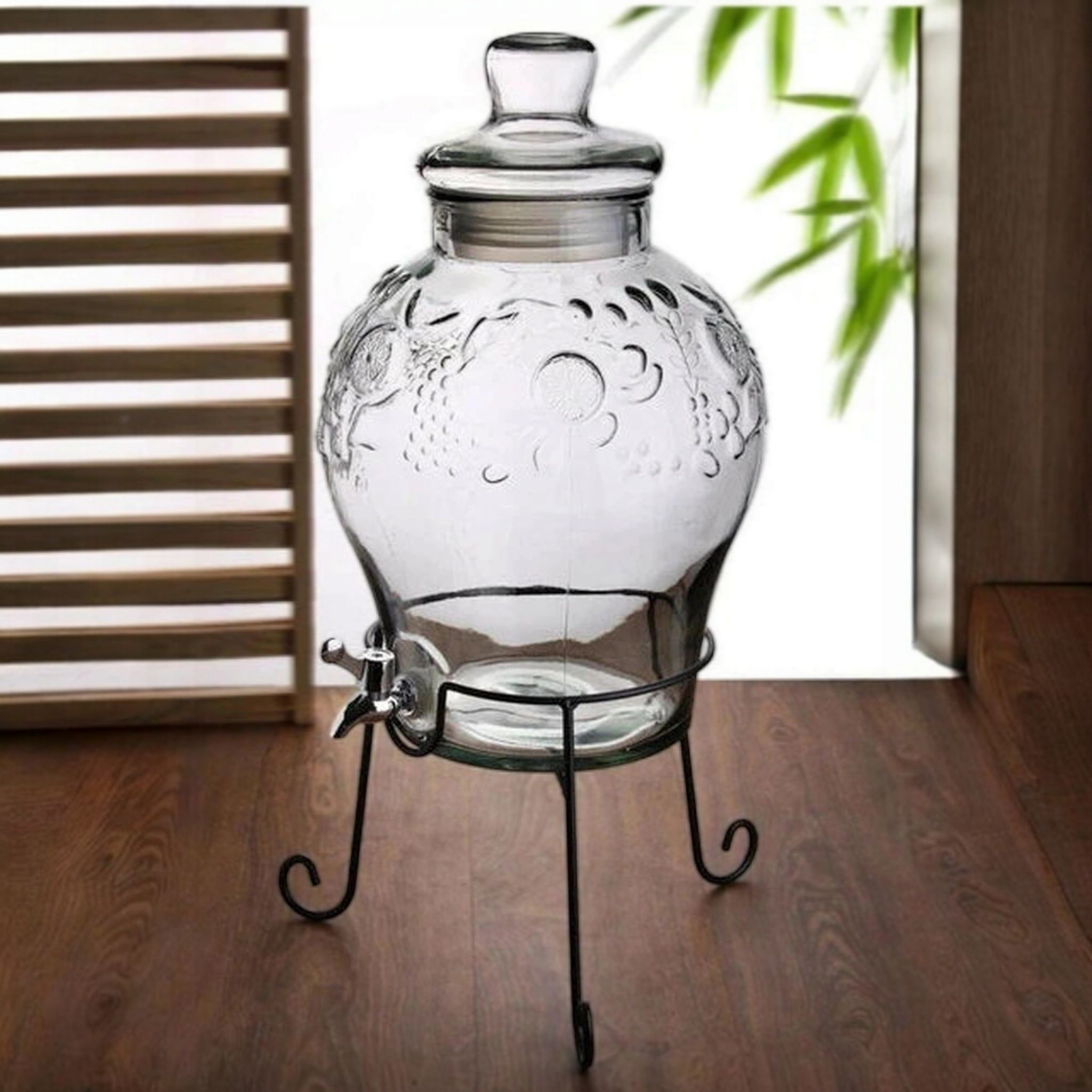 Beverage Dispenser 5L Embossed Glass with Stand 539