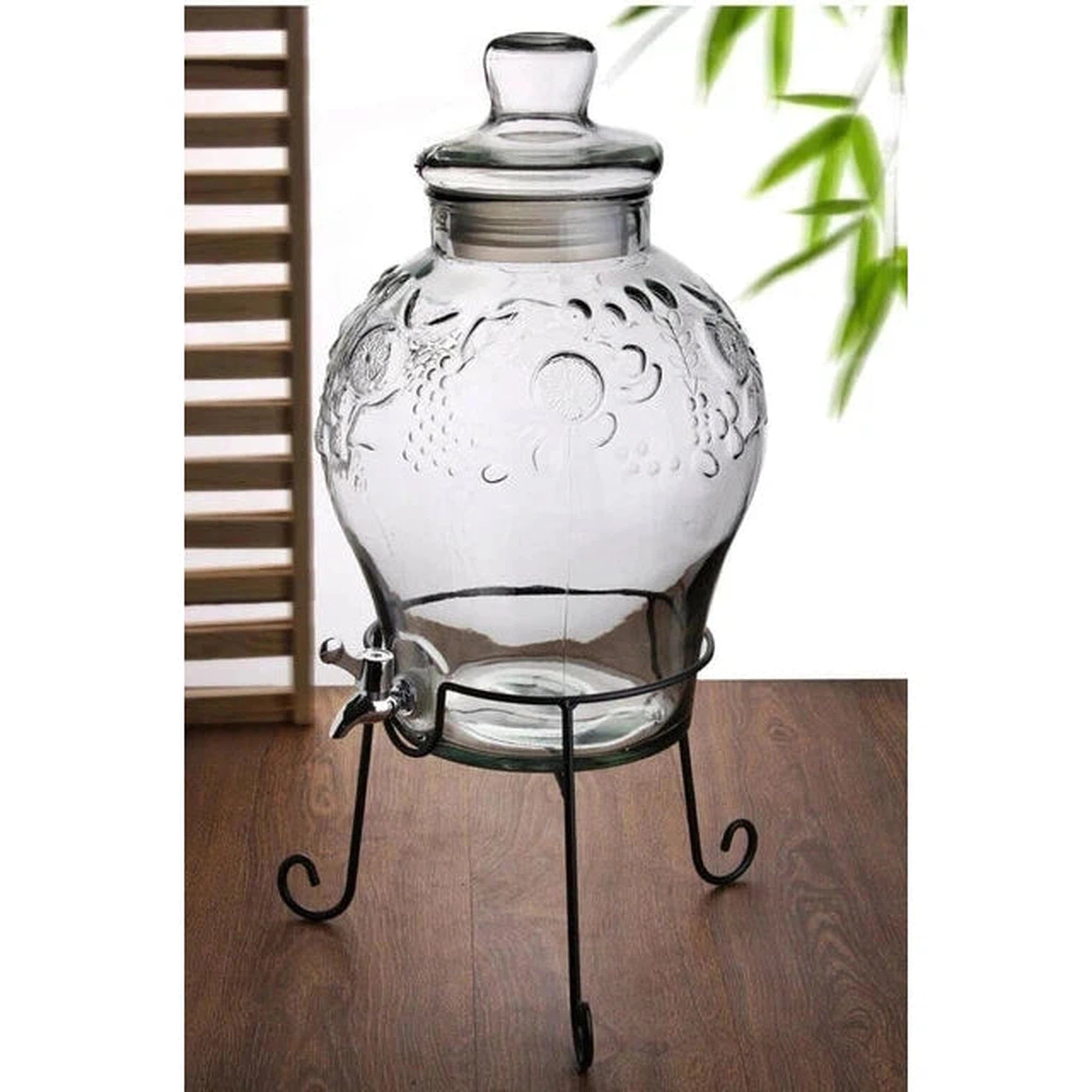 Beverage Dispenser 5L Embossed Glass with Stand 539
