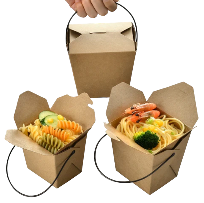 Kraft Paper Food Lunch Box Square with Handle 10.3x9.1x10.4cm