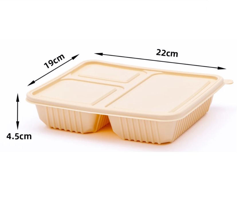 Microwavable Takeaway Lunchbox Food Tray with Lid 3-Division 21.5x18.5cm Biodegradable Eco Friendly 10pack