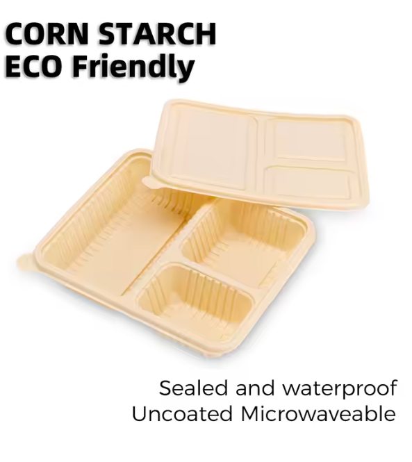 Microwavable Takeaway Lunchbox Food Tray with Lid 3-Division 21.5x18.5cm Biodegradable Eco Friendly 10pack