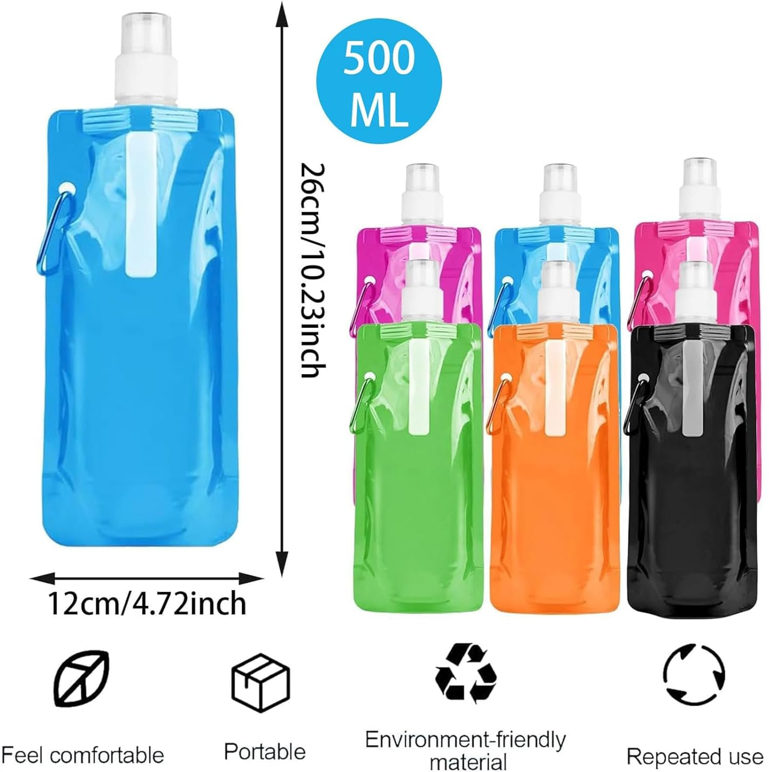 500ml Travel Drinking Pouch Bag Foldable with Pushup Spout & Hanging Clip