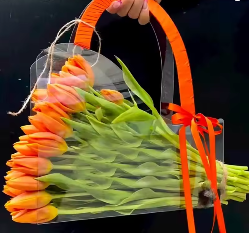 PVC Flower Bouquet Gift Bags Clear with Handle 78x30cm