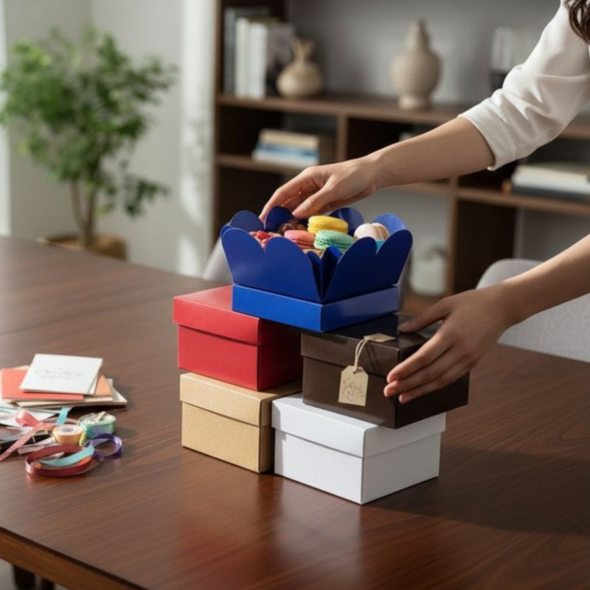 Gift Bakery Paper Box - Flower Scalloped Edge with Lid 12.5x12.5x8cm Eco-Friendly