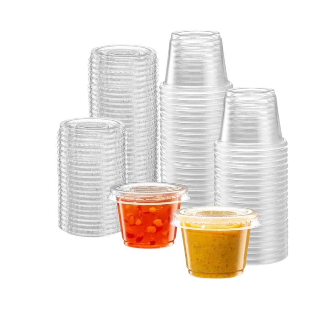 Disposable PP Takeaway Sauce Tubs Round - Plastic Dipping Container with Lid 100pack