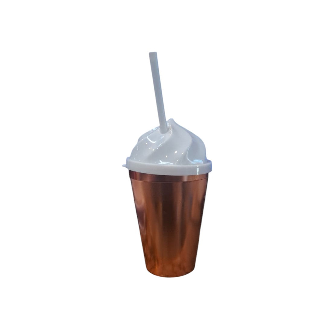 420ml Plastic Smoothie Drinking Tumbler with Ice Cream Shaped Dome Lid & Straw