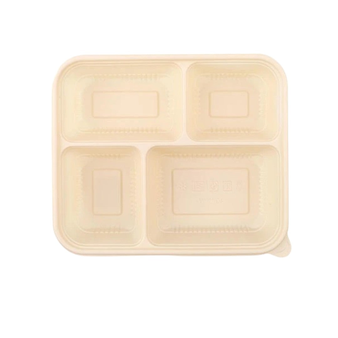 Microwavable Takeaway Lunchbox Food Tray with Lid 4-Division 22.5x19.5cm Biodegradable Eco Friendly 10pack