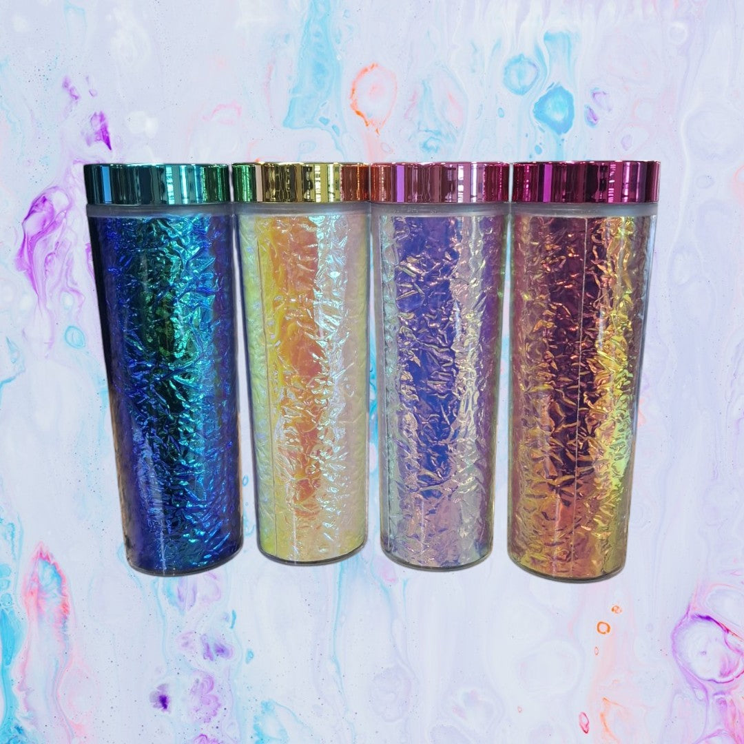 473ml  Skinny Iridescent Drinking Tumbler Acrylic Reusable with Lid & Straw 21x7cm