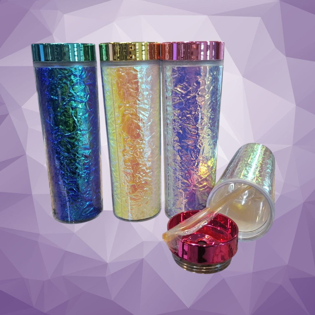 473ml  Skinny Iridescent Drinking Tumbler Acrylic Reusable with Lid & Straw 21x7cm