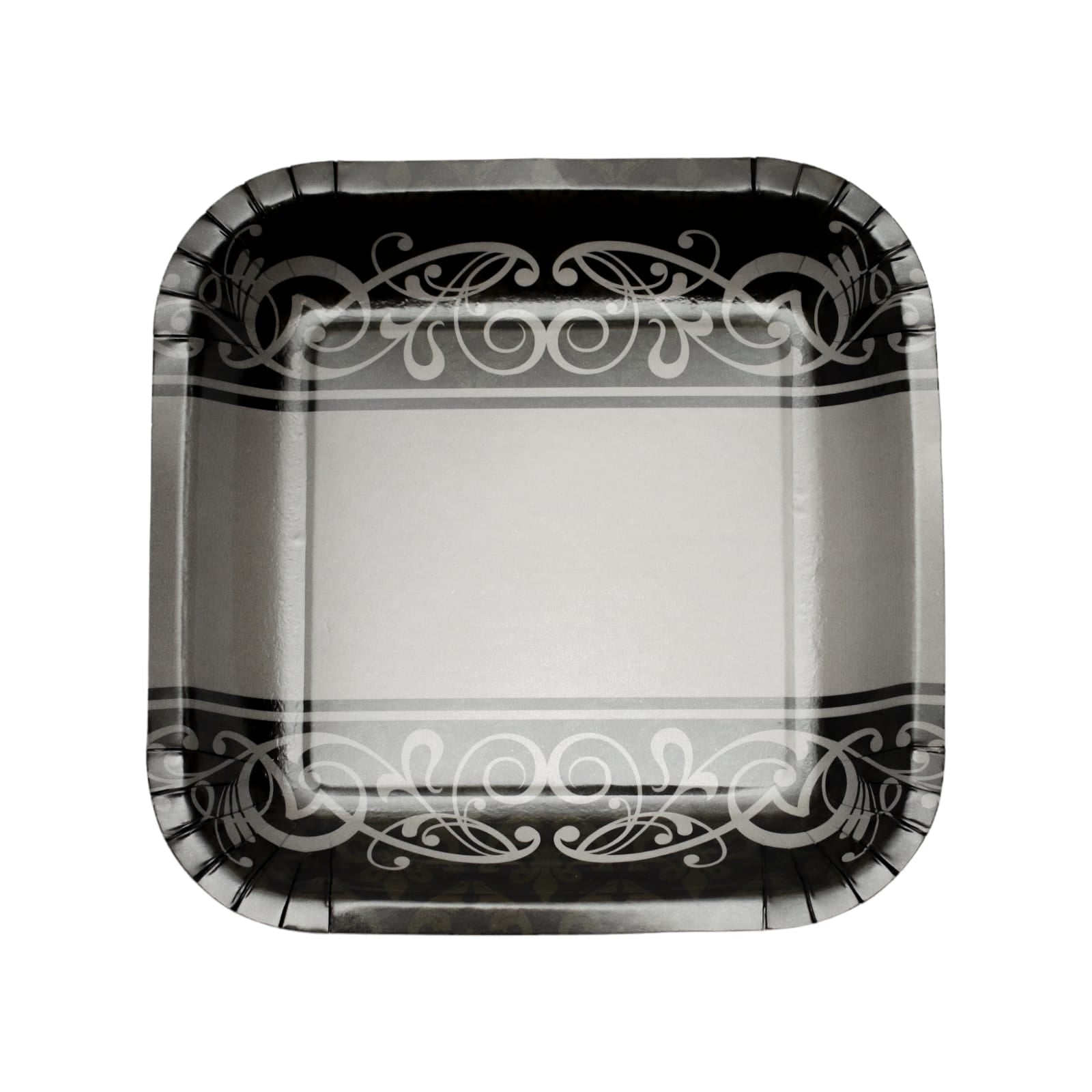 Party Paper Plate Square Grey with Black print 9Inch 23cm 10pack