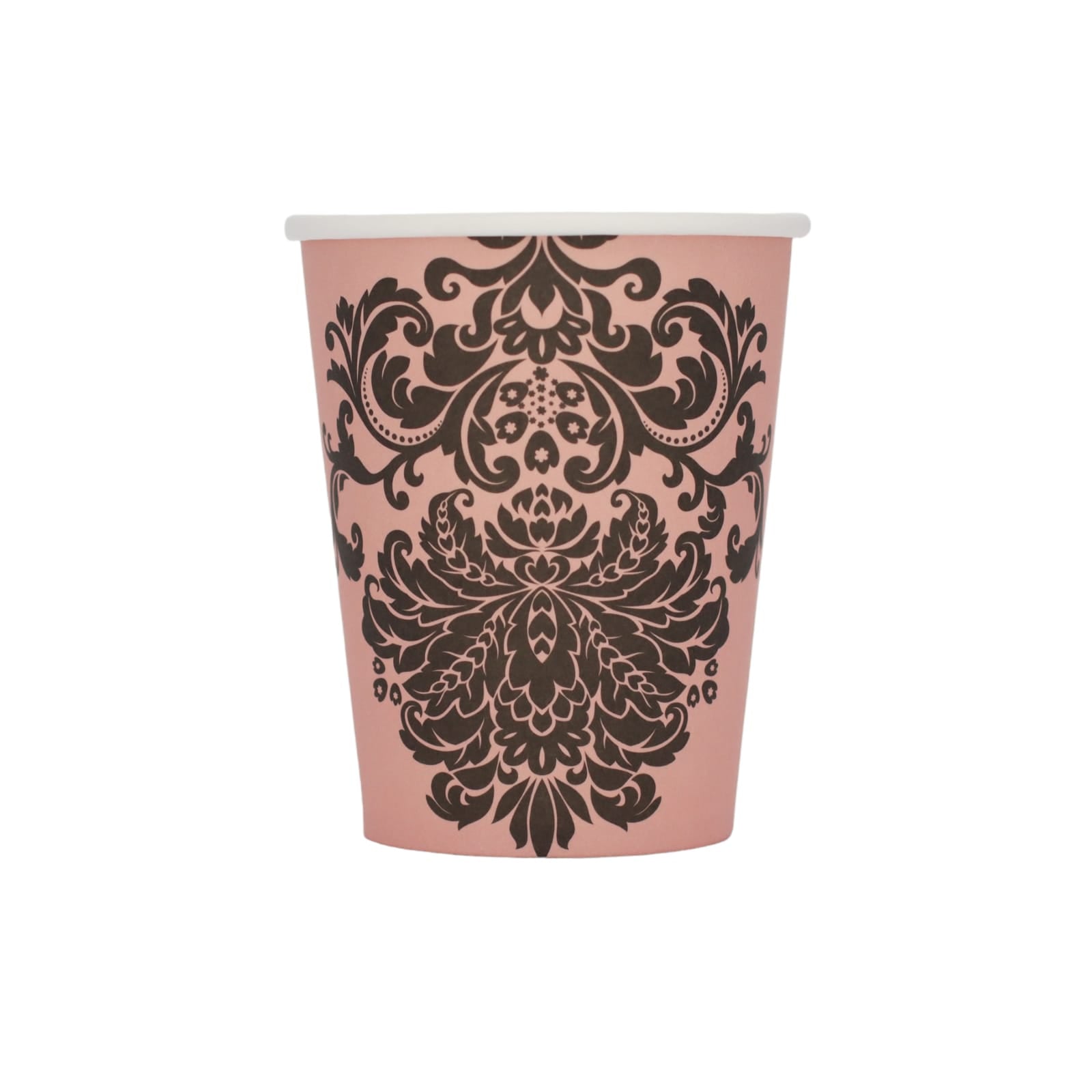 Disposable Party Paper Cups 260ml Rose Gold with Black Floral Patterned 10pack