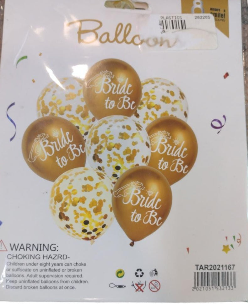 Bride to be Latex Balloons Gold & Clear 8pack