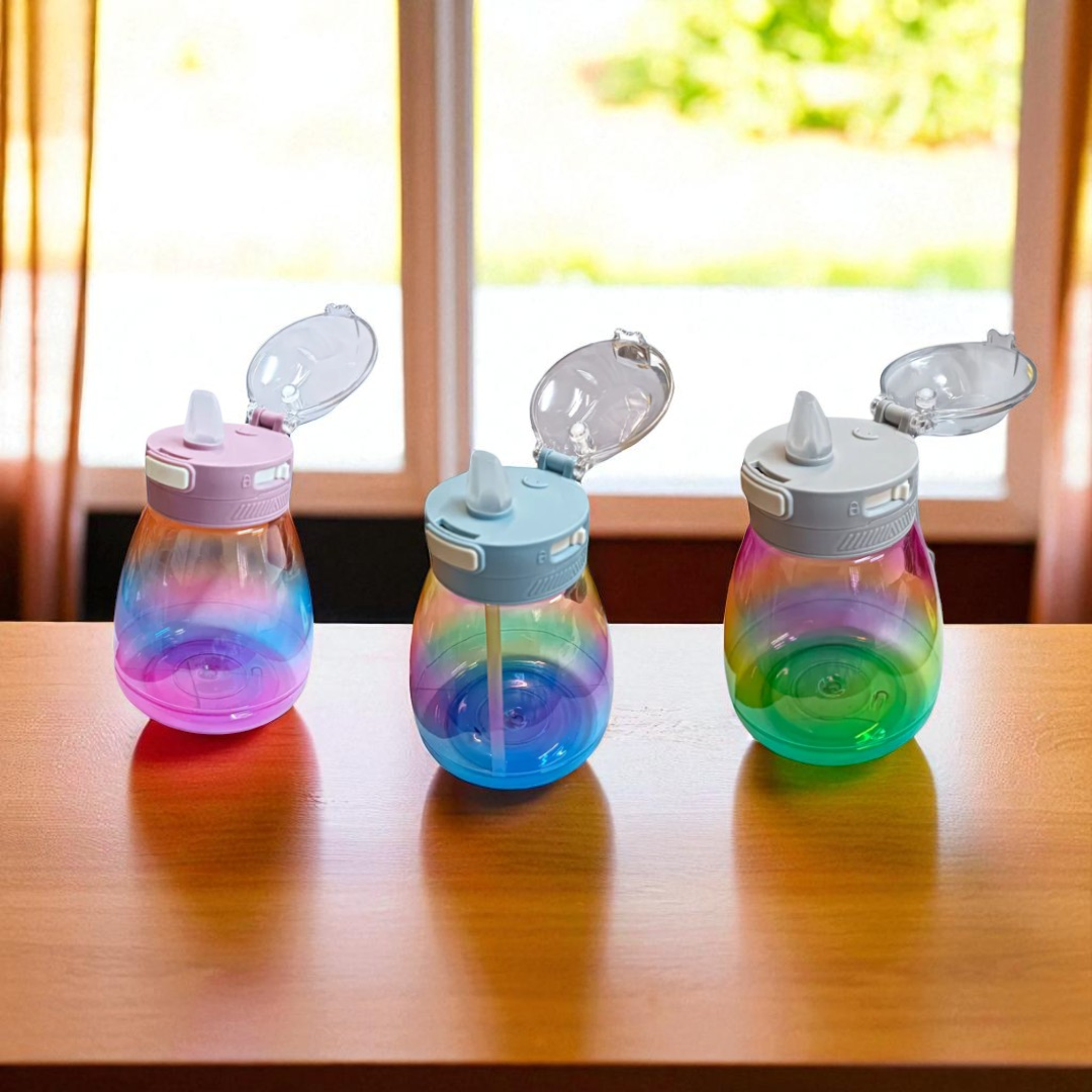 Multicolour Plastic Water Drinking Bottle with Straw 11x17cm