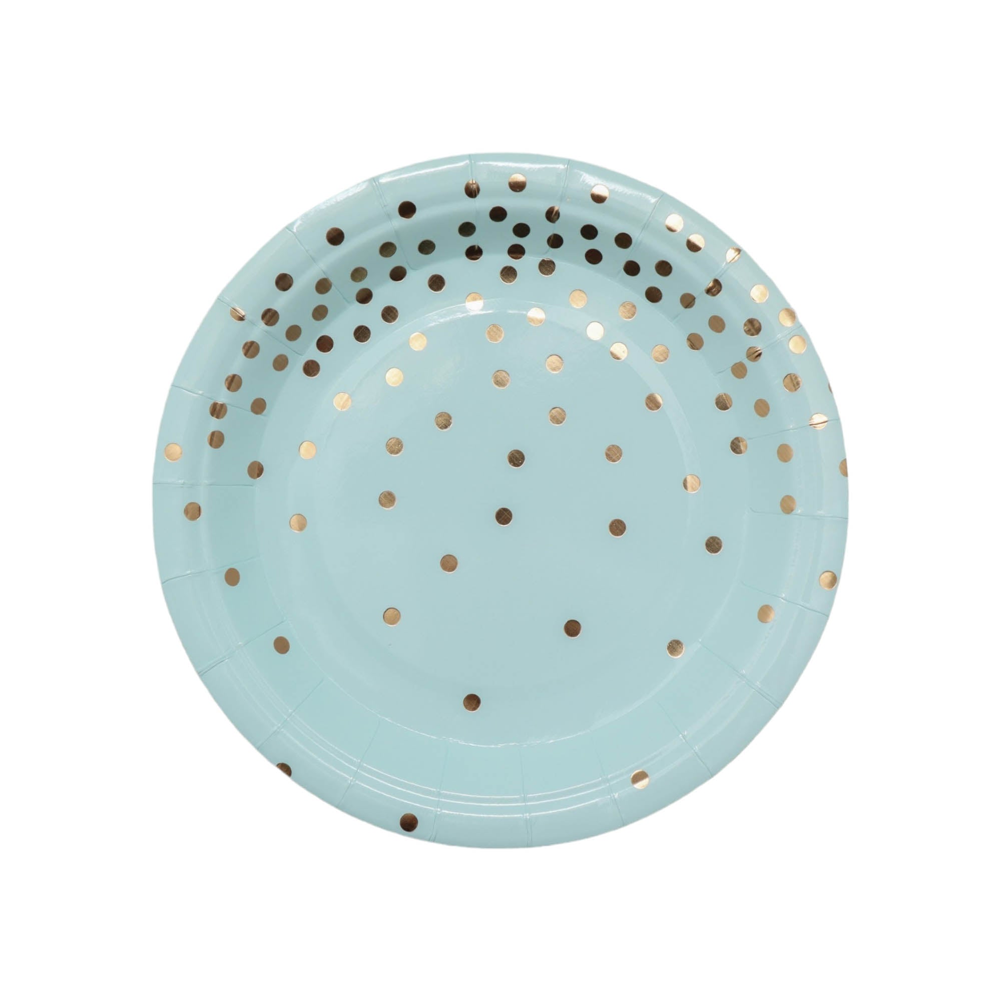 Disposae Party Paper Dinner Plate Turquoise with Gold Dots  8pack XPATY58