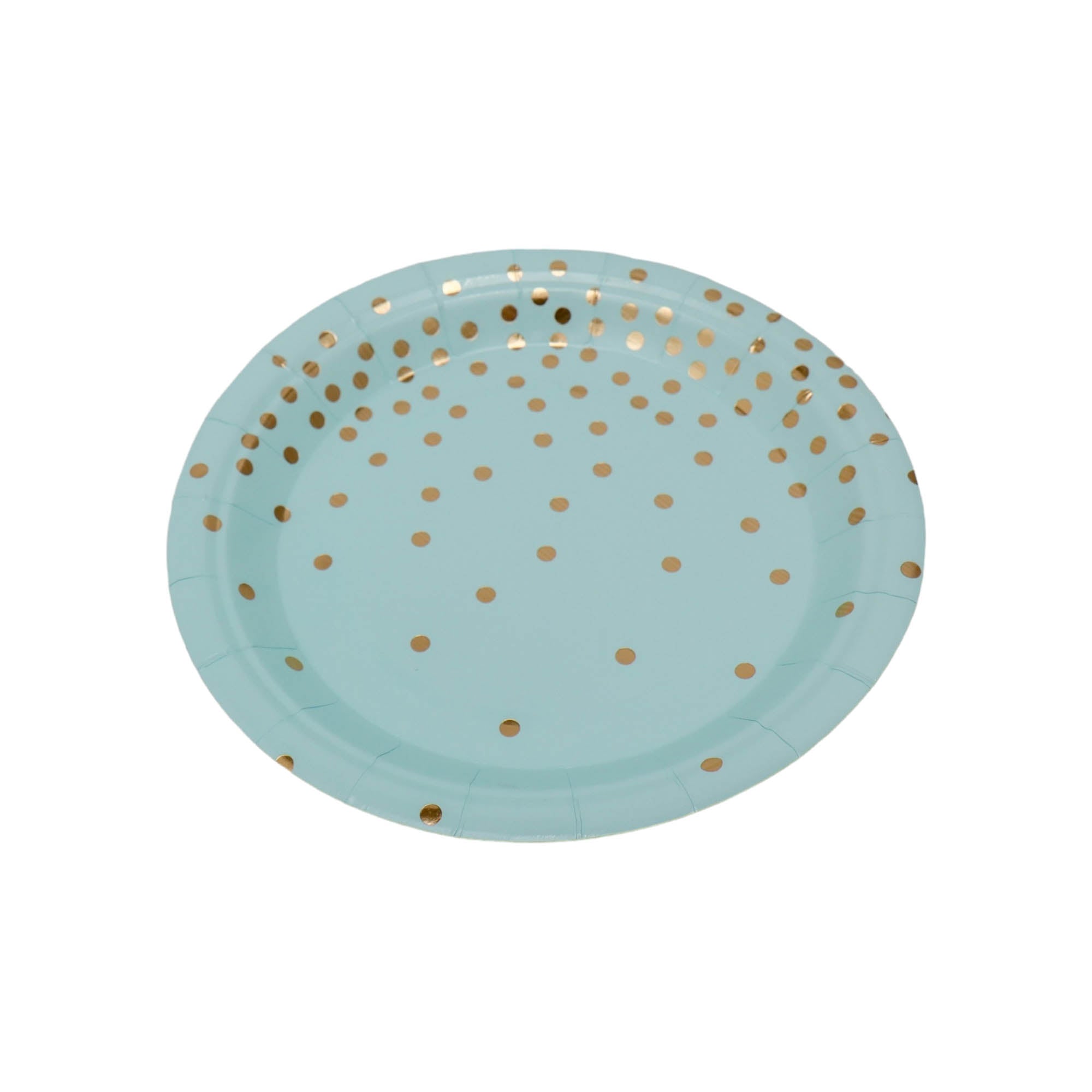 Disposae Party Paper Dinner Plate Turquoise with Gold Dots  8pack XPATY58