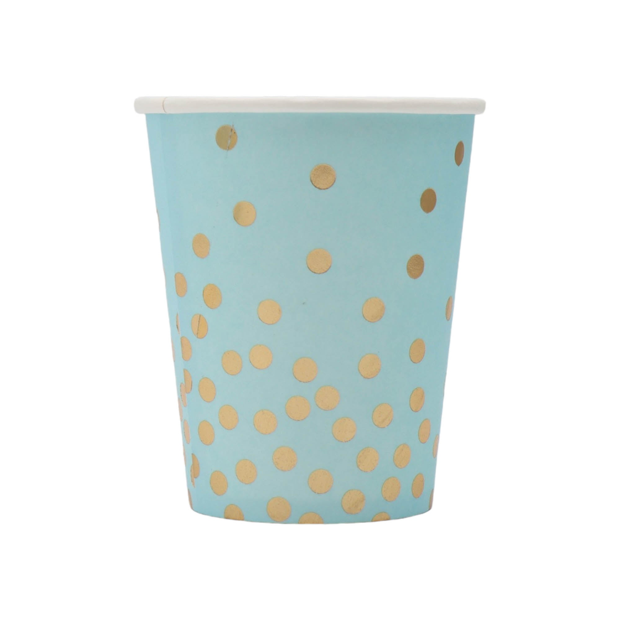 Disposable Party Paper Cups 8cm Turquoise with Gold Dots 9oz XPATY60