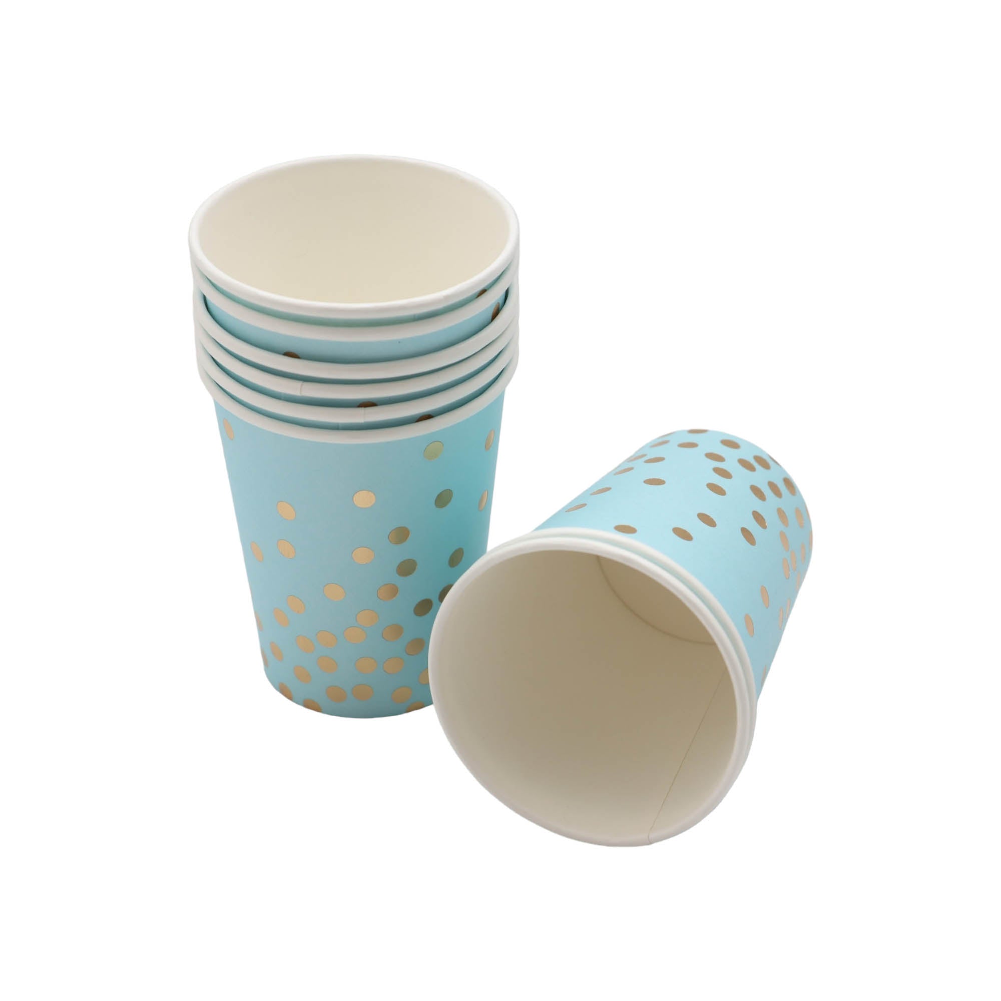 Disposable Party Paper Cups 8cm Turquoise with Gold Dots 9oz XPATY60