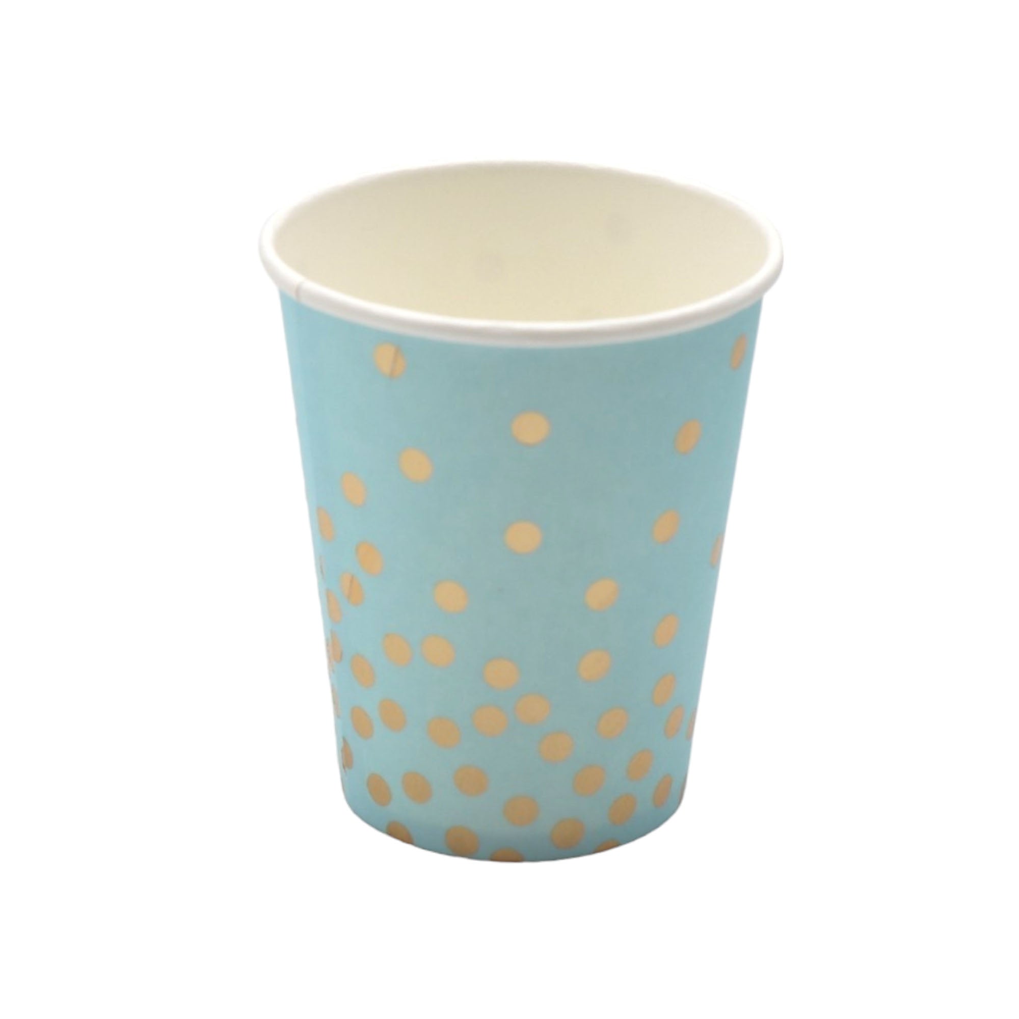 Disposable Party Paper Cups 8cm Turquoise with Gold Dots 9oz XPATY60