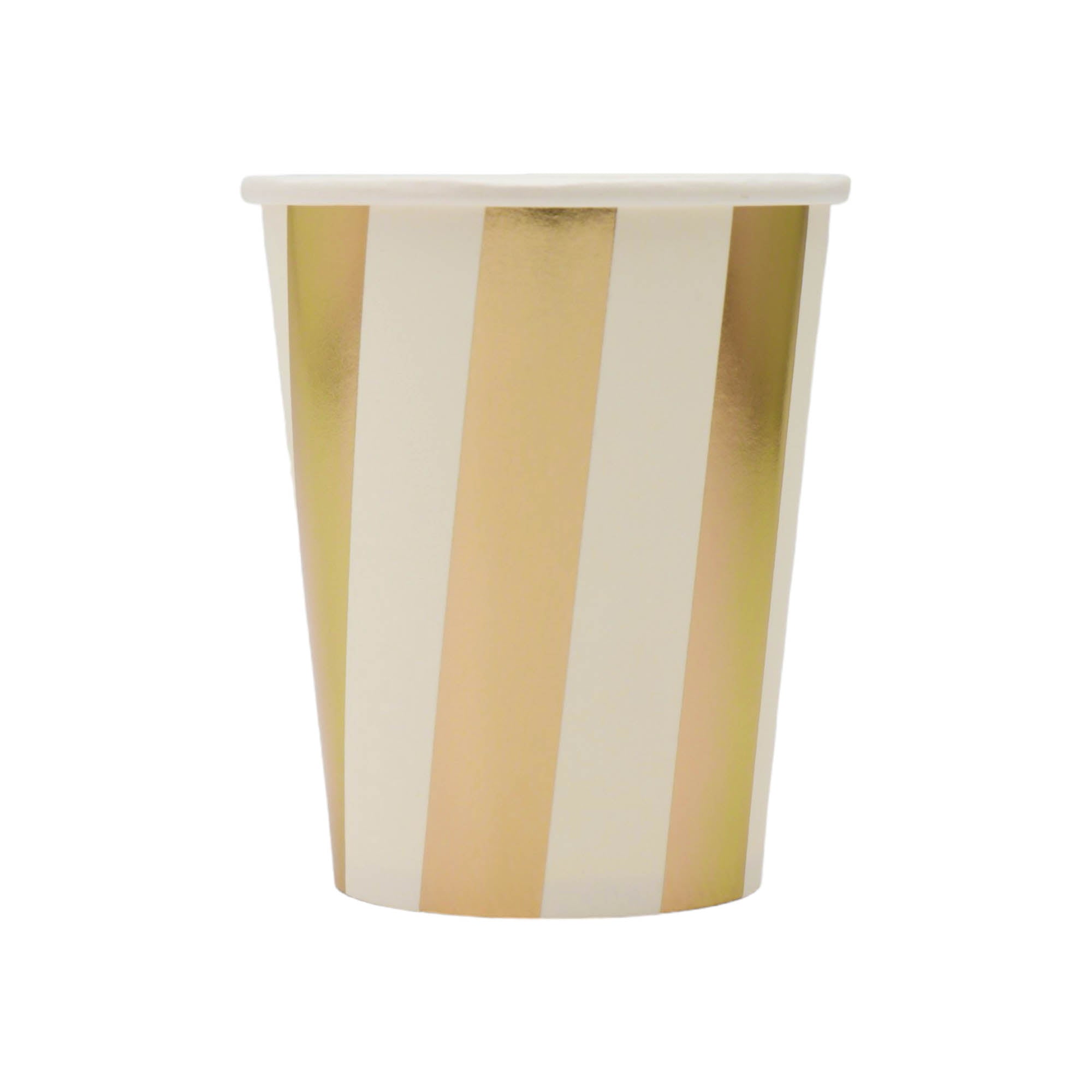 Disposable Party Paper Cups 9oz White with Gold Stripes XPATY64