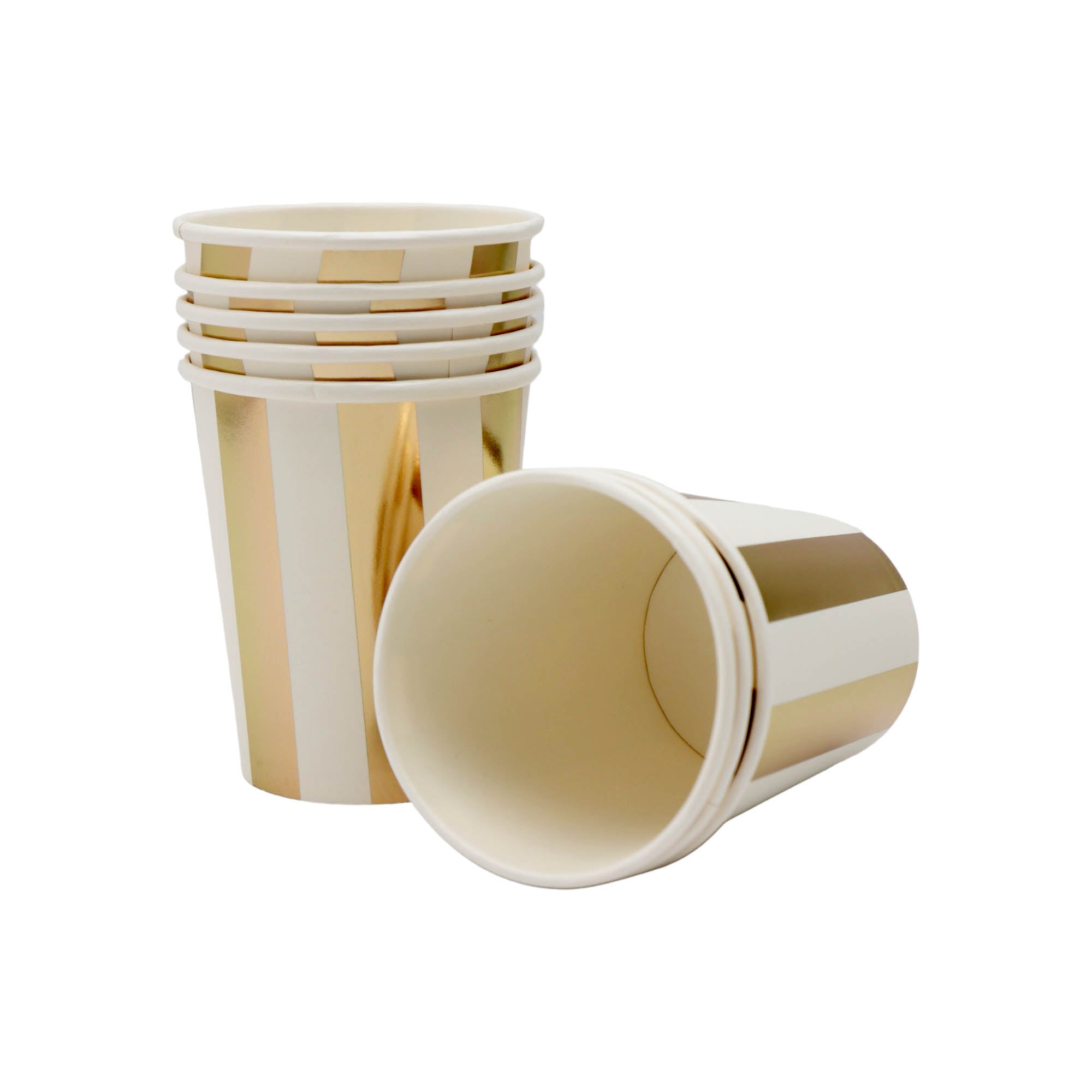 Disposable Party Paper Cups 9oz White with Gold Stripes XPATY64