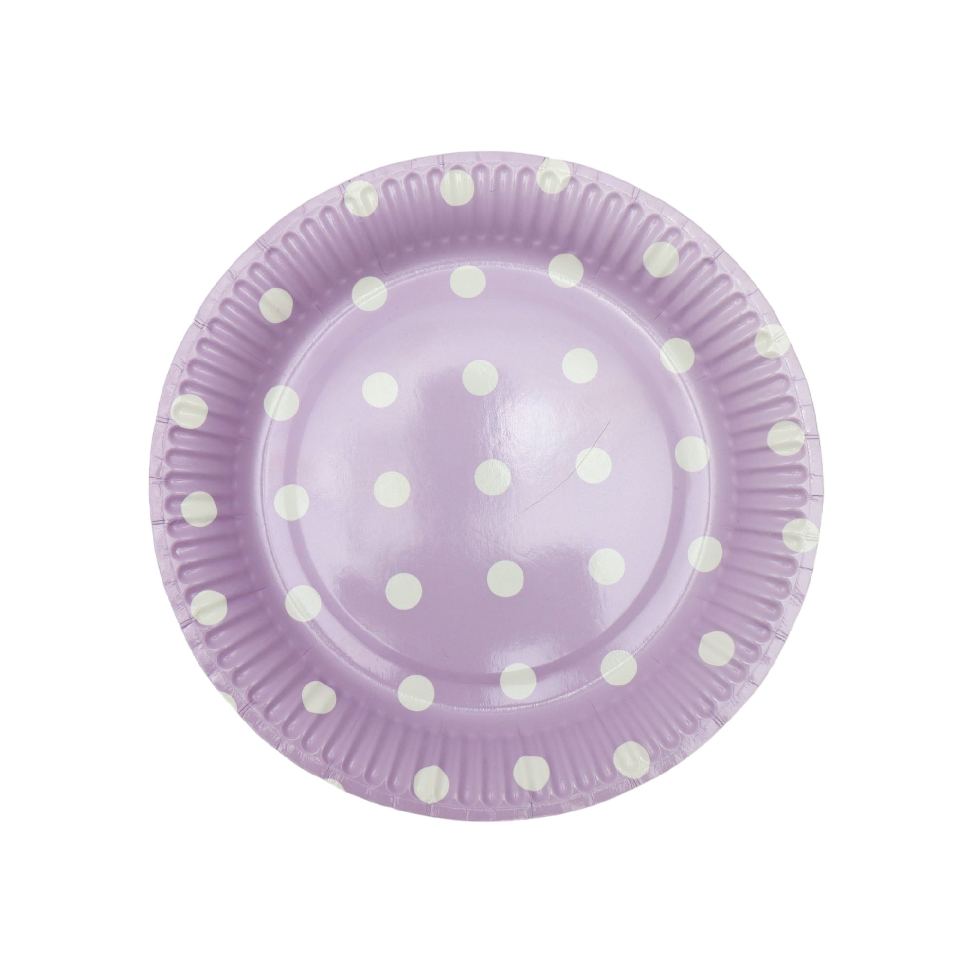 Disposable Party Paper Dinner Side Plates Purple with White Polka Dots 8pack XPATY75