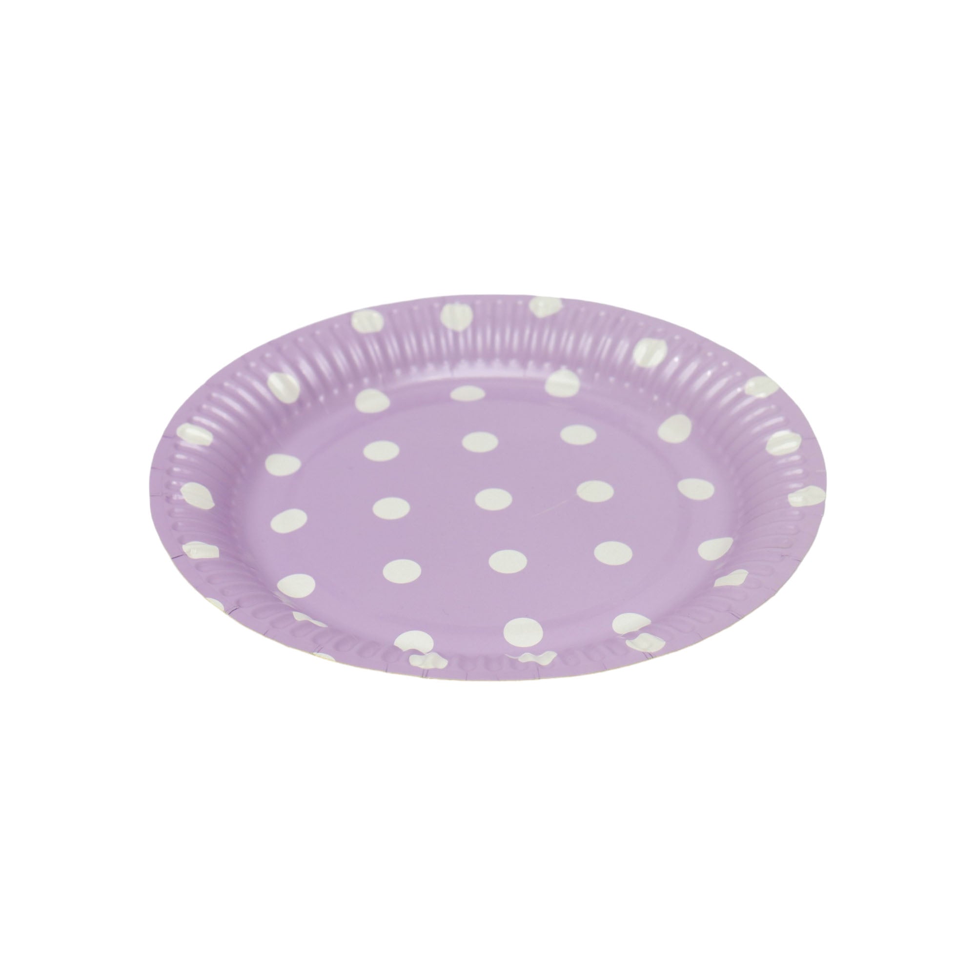 Disposable Party Paper Dinner Side Plates Purple with White Polka Dots 8pack XPATY75