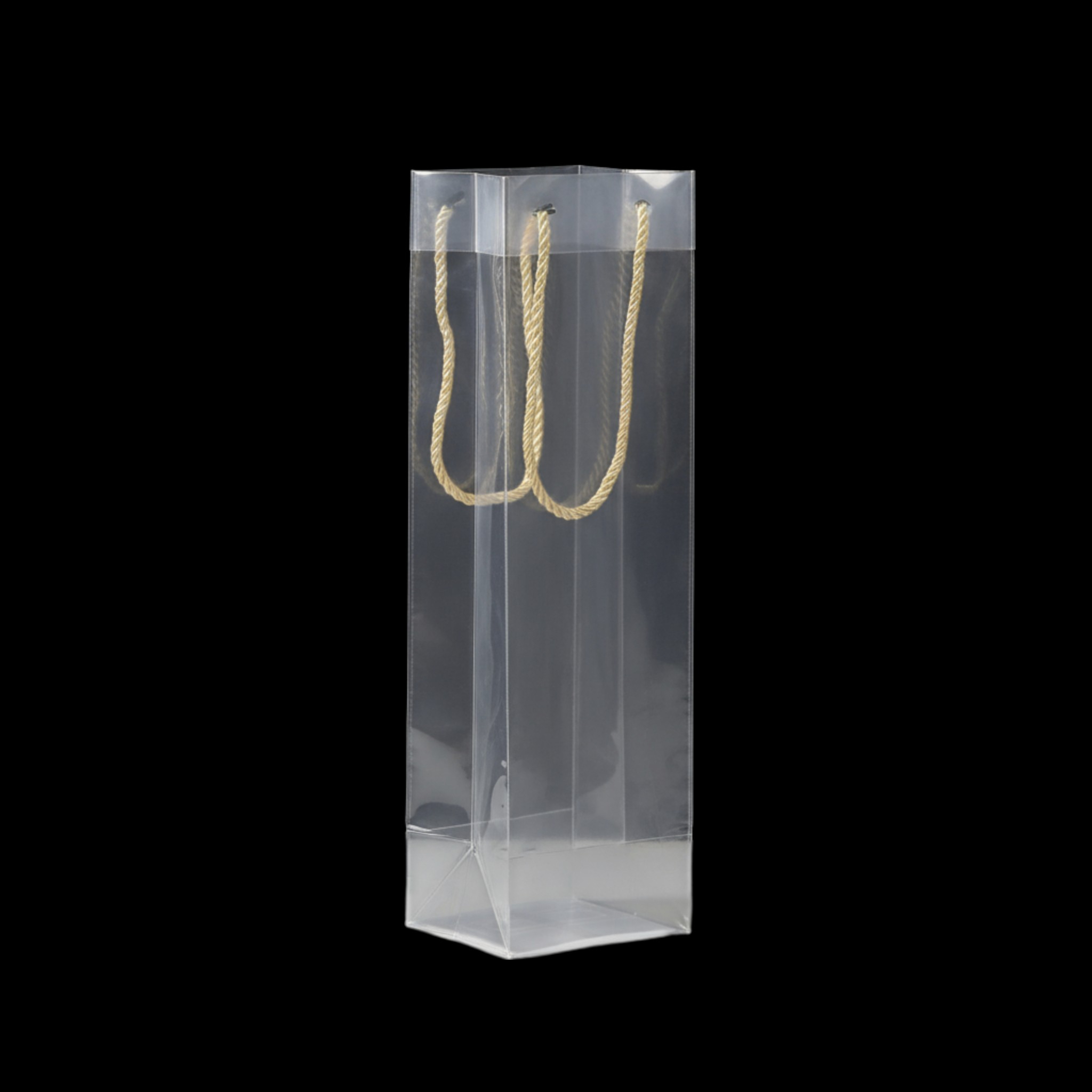 Transparent PVC Bottle Gift Bags with Gold Twisted Rope 33x10x9cm