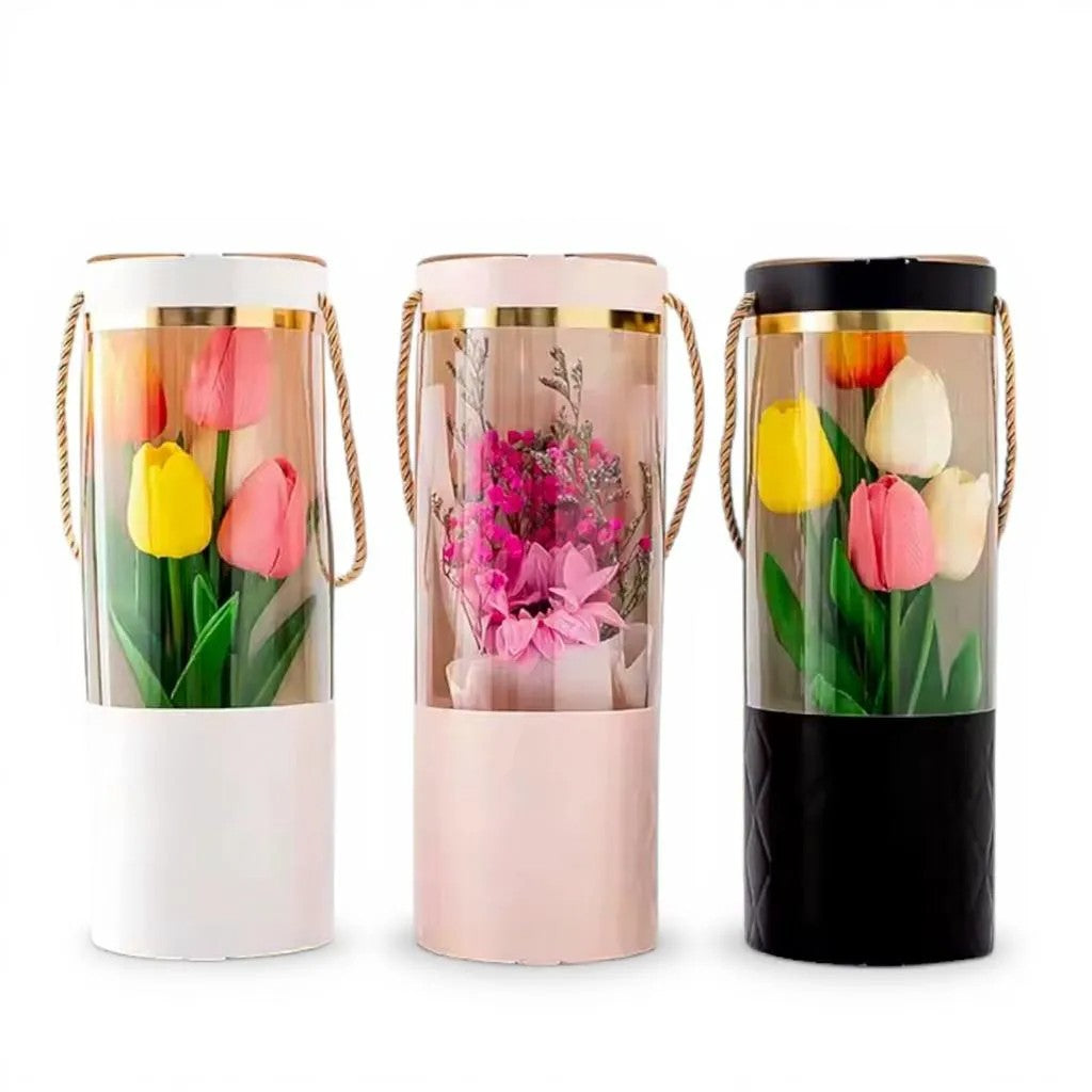 Florist Gift Tube Box with Transparent PVC Window 10x5x27.5cm 1pc