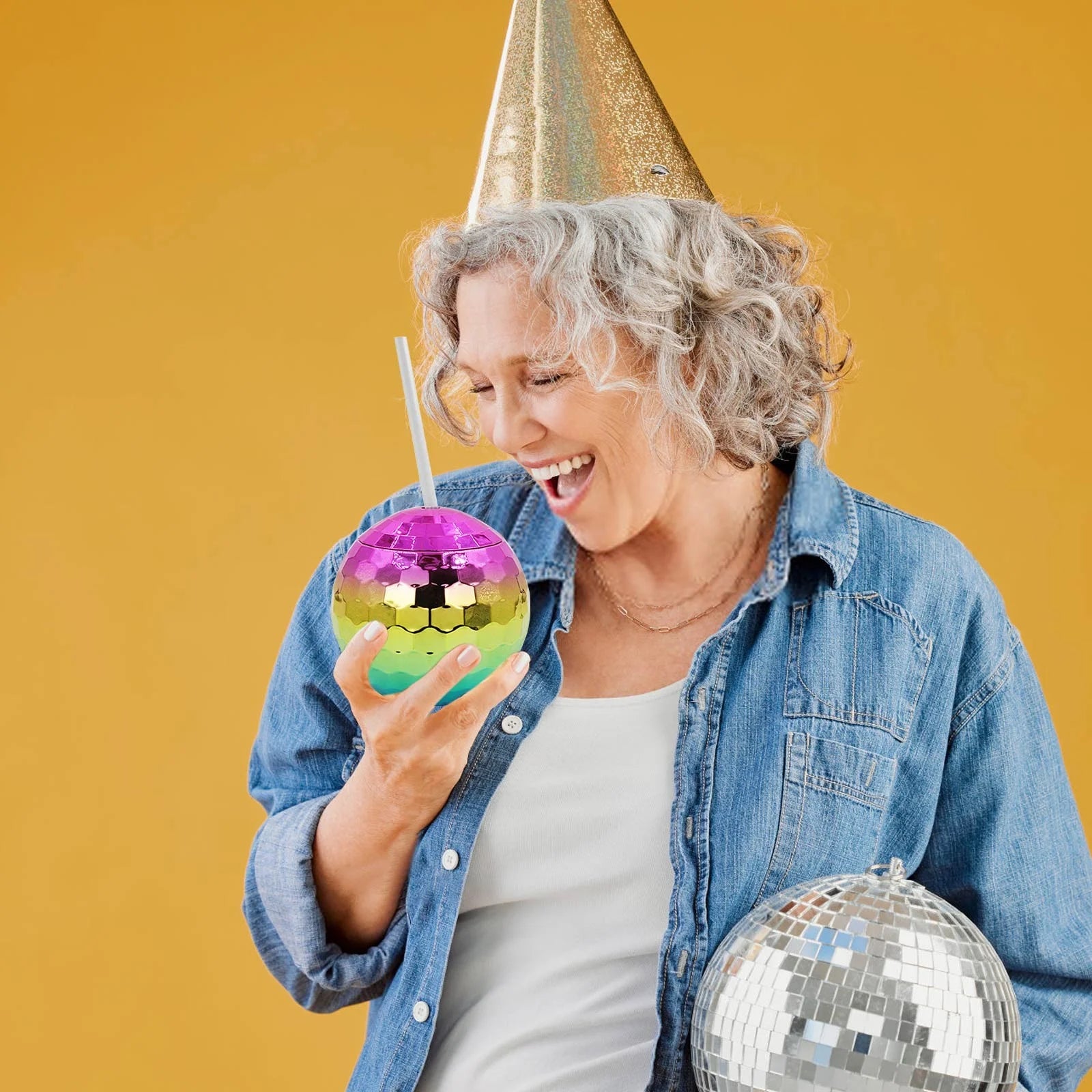 350ml Rainbow Disco Ball Smoothie Cup Tumbler with Straw