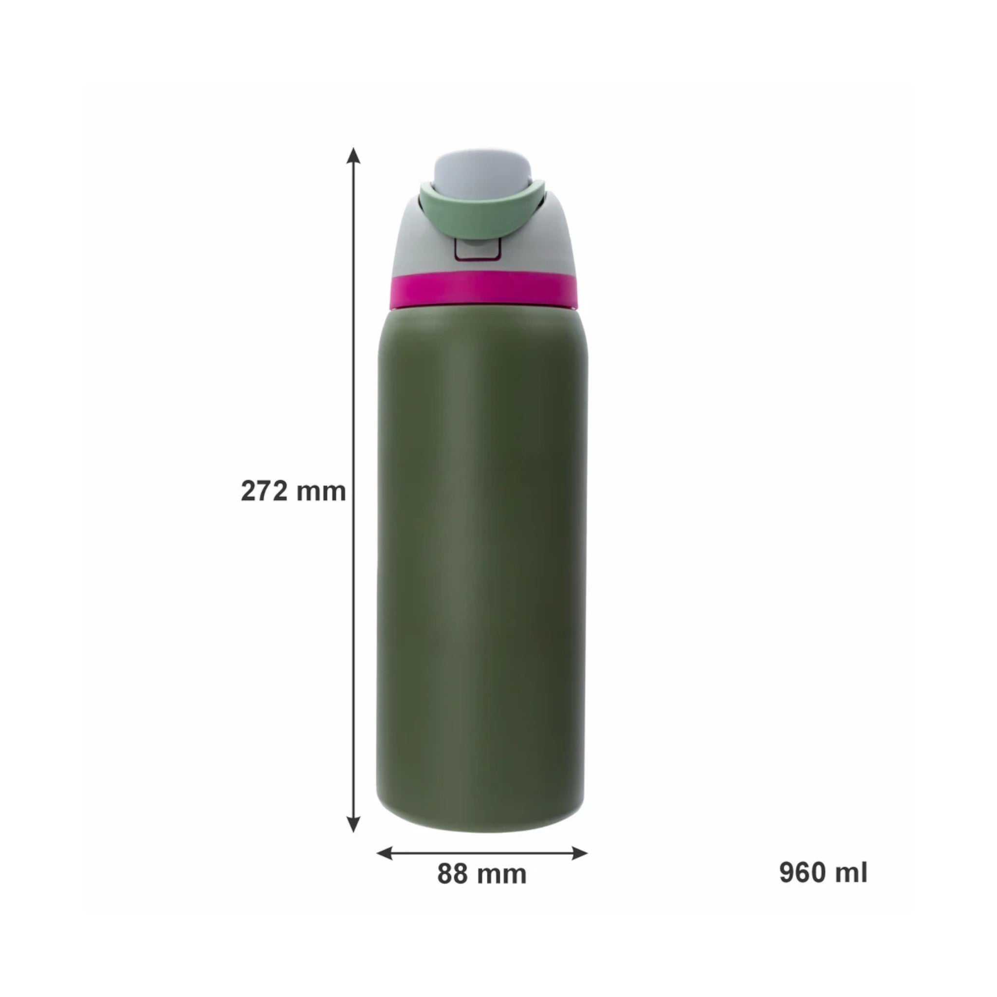Regent Travel Vacuum Flask 960ml Olive Green Stainless Steel with Sip Straw