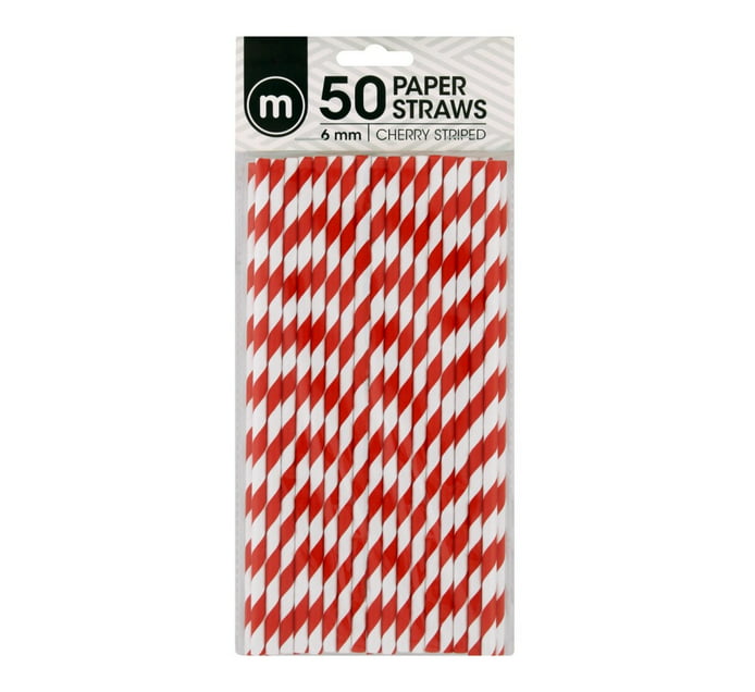 Paper Straws 6mm Cherry Striped 50pack