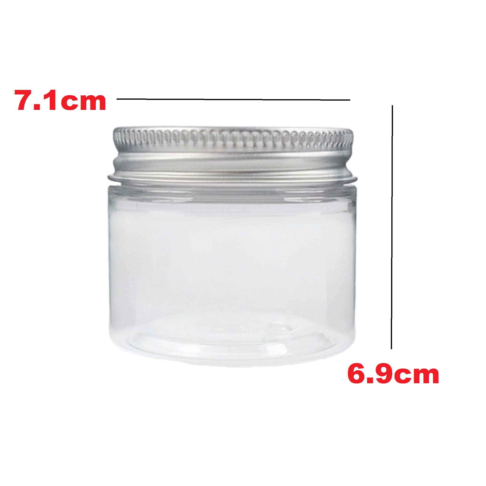 Cosmetic PET Plastic Jar with Aluminium Screw Silver Lid